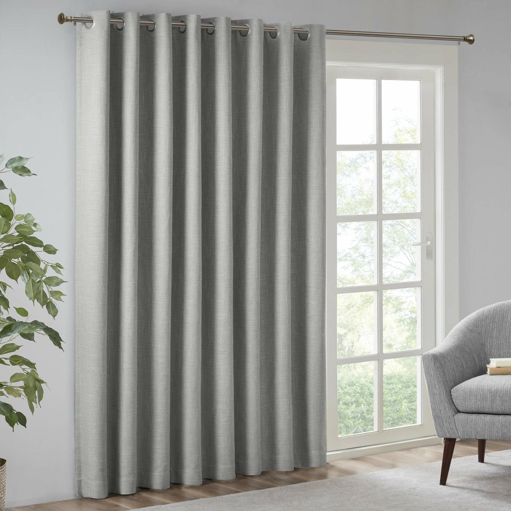 Sun Smart Maya Blackout Curtain Patio Single Window, Textured Heatherd Print, Grommet Top Living Room Décor, Thermal Insulated Light Blocking Drape for Bedroom and Apartments, 100x84, Grey