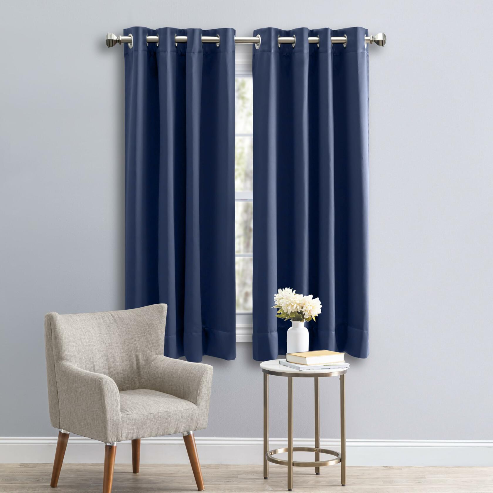 Ricardo Ultimate Black Out Grommet Panel with Wand, Blue, 56" W x 36" L (Single Panel) | Room Darkening Curtain Panel for Living Room, Bedroom & Nursery | Blocks 99.8% of Light