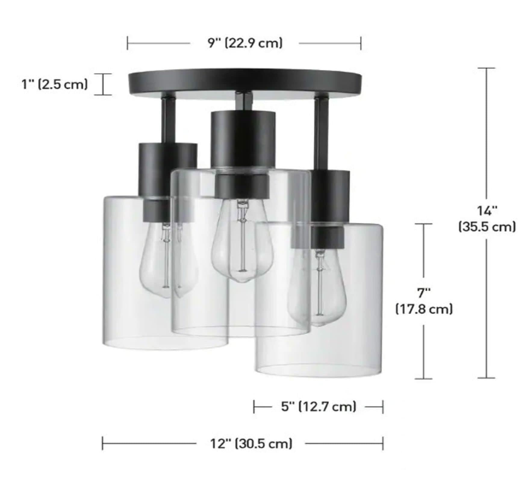 Home Decorators Sutton Place 14 in. 3-Light Matte Black Flush Mount, Farmhouse Ceiling Light