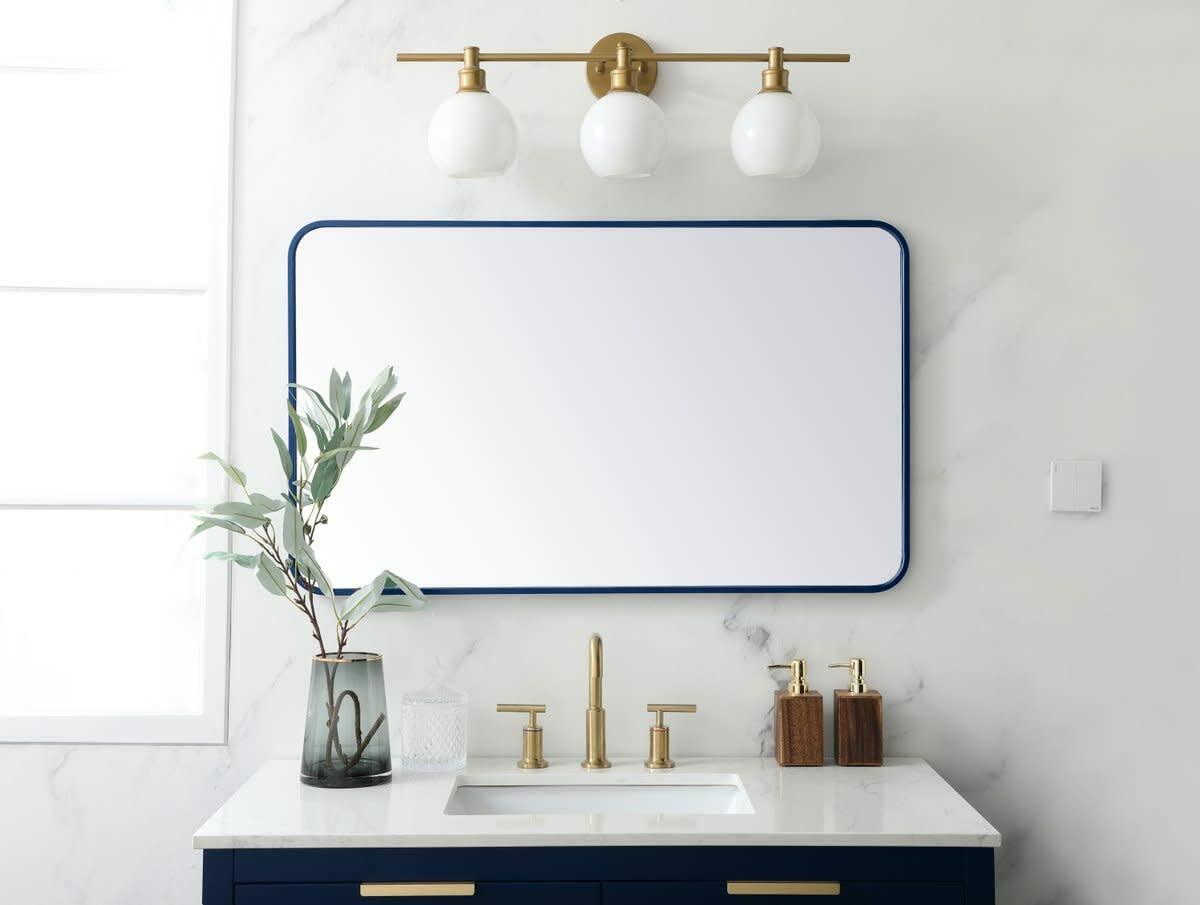 Elegant Decor Evermore 24x40 Soft Corner Metal Rectangular Mirror in Brass