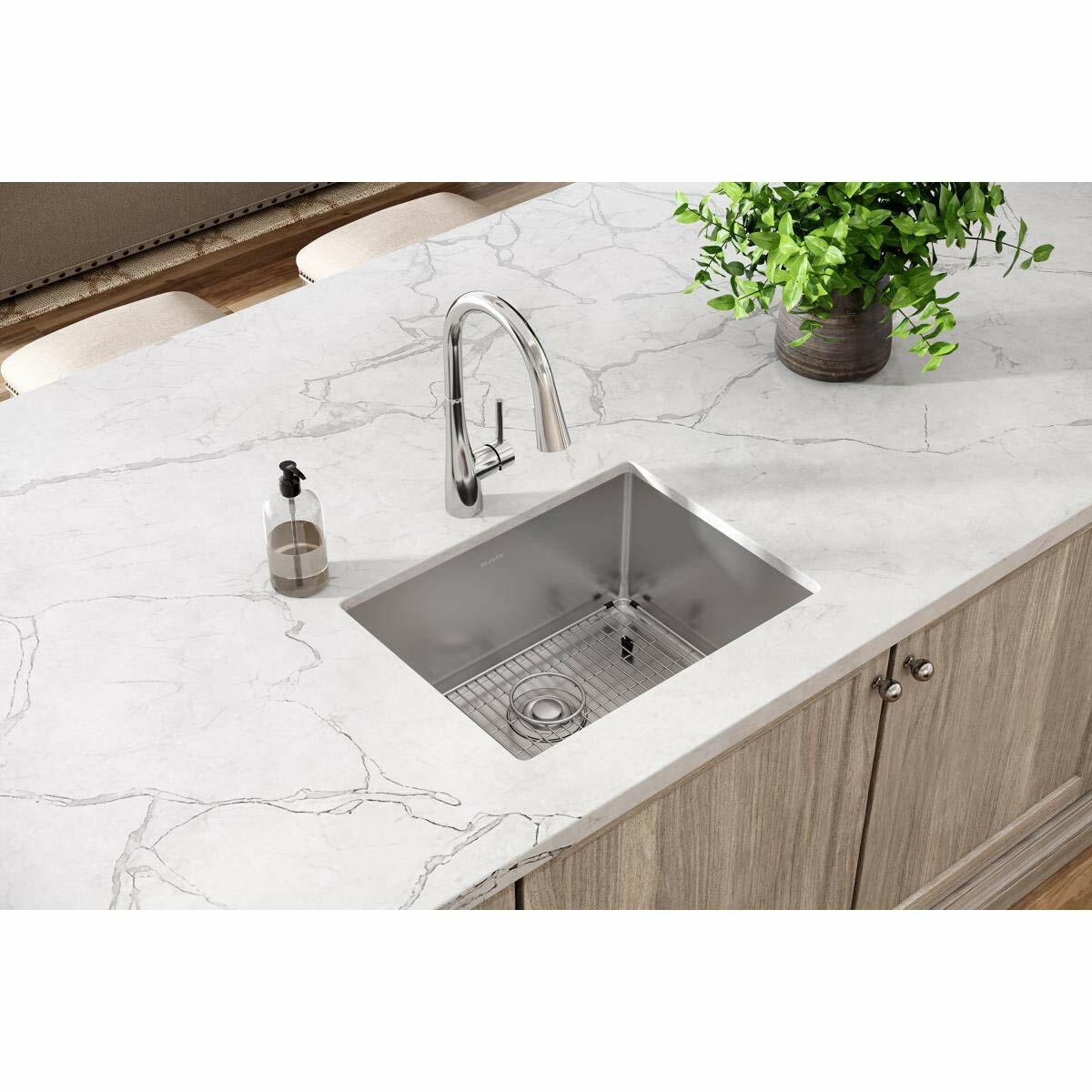 Elkay EFRU211510TC Crosstown 23-1/2" Undermount Single Basin Stainless Steel Kitchen Sink with Basin Rack and Basket Strainer - Stainless Steel