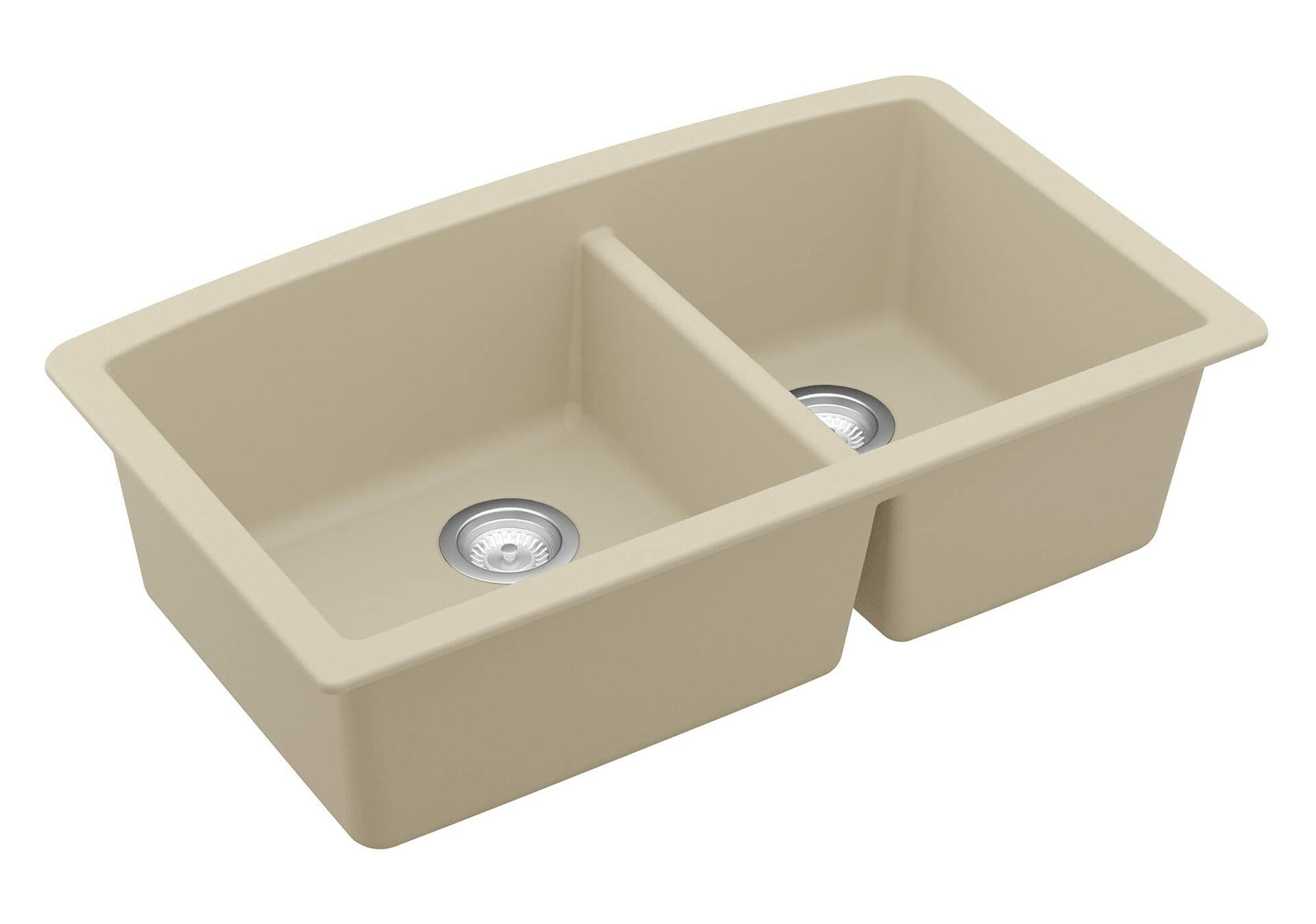 Karran QU-711 Undermount Quartz Composite 32 in. 60/40 Double Bowl Kitchen Sink in Bisque