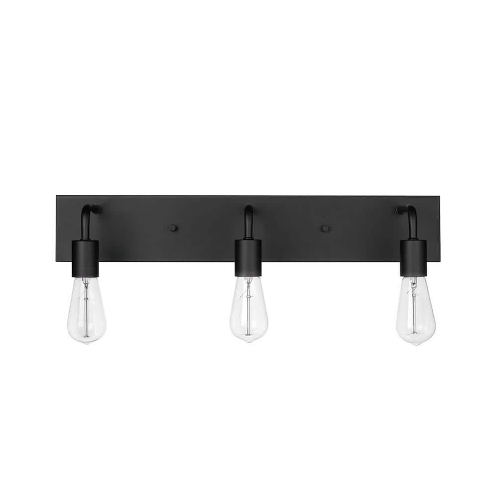 Northvale 24 in. 3-Light Matte Black Industrial Bathroom Vanity Light