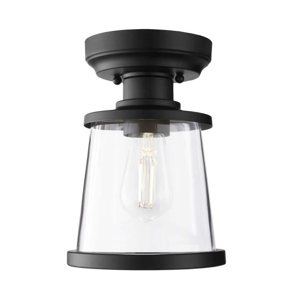 9.6 in. 1-Light Matte Black Round Flush Mount