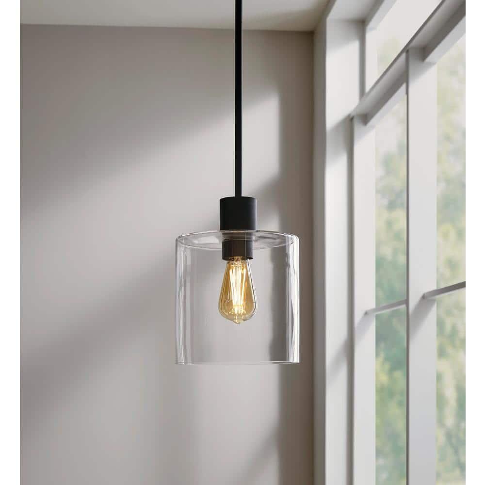 Hampton Bay Sutton Place 1-Light Matte Black Pendant