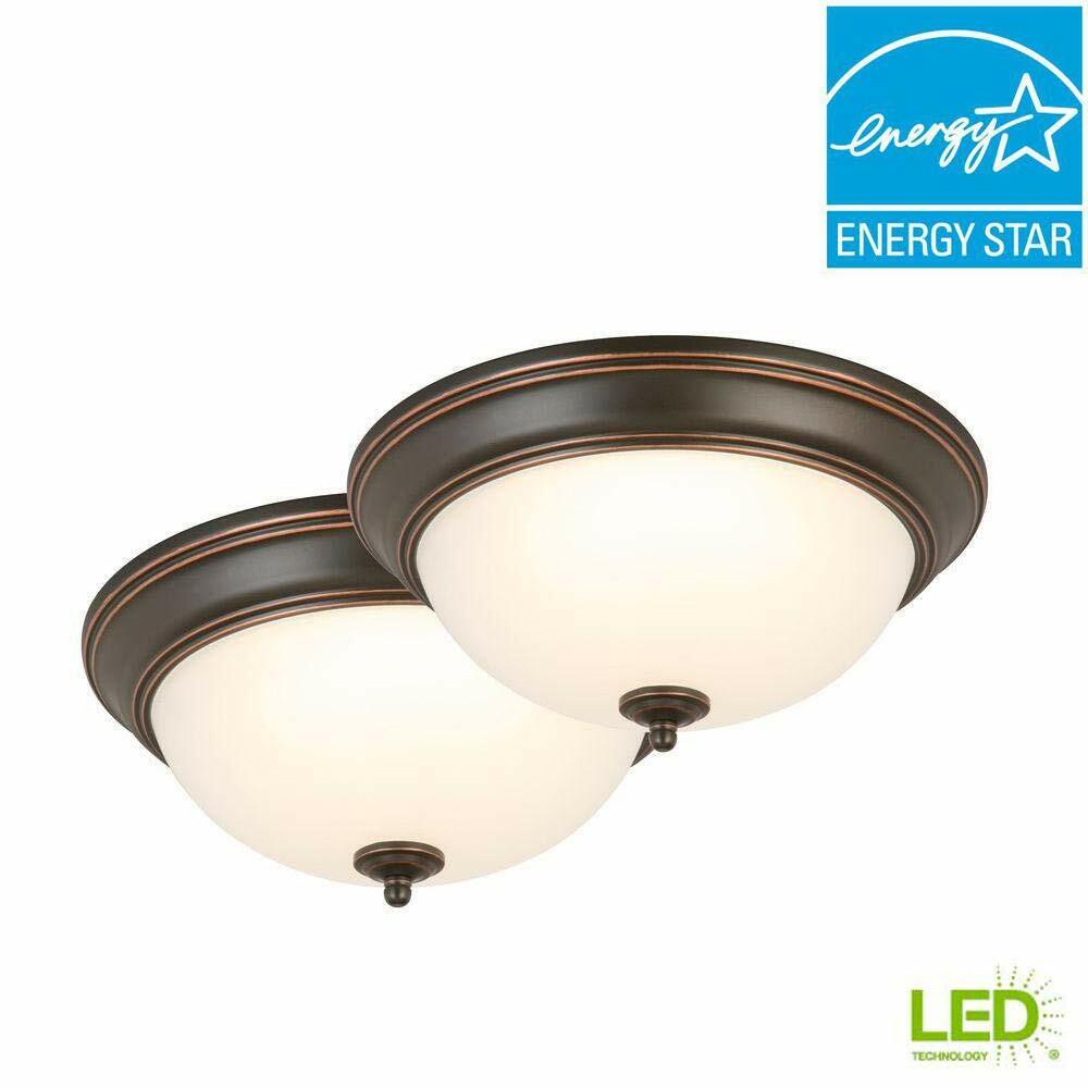 Commercial Electric 13 in. Oil-Rubbed Bronze LED Twin Pack Flushmount
