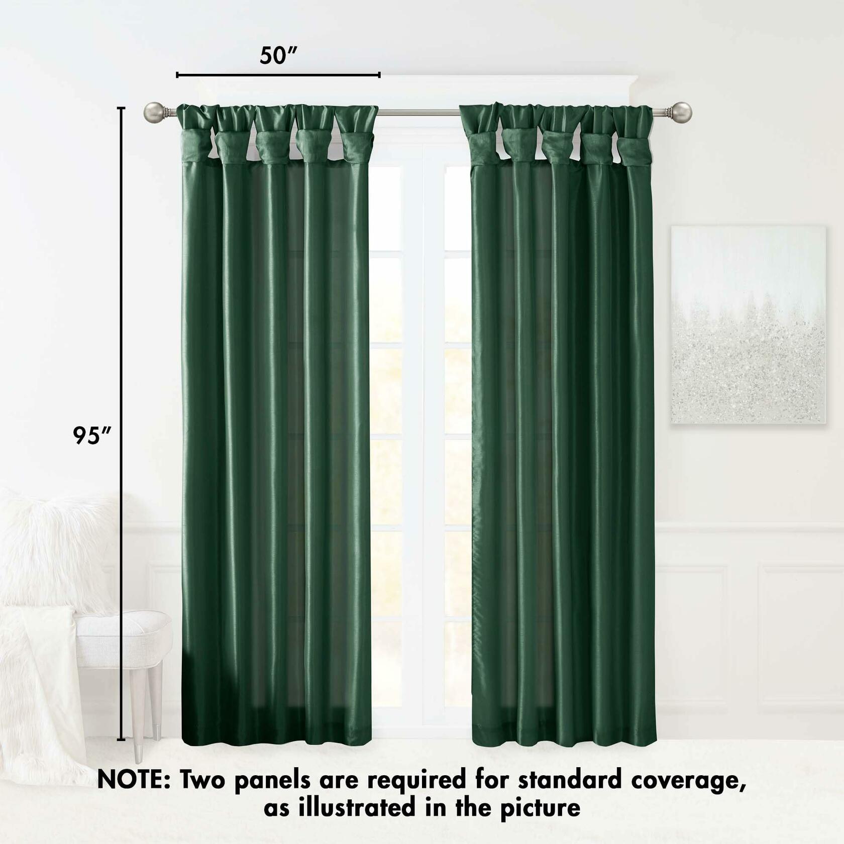 Madison Park Emilia Faux Silk Single Curtain with Privacy Lining, DIY Twist Tab Top, Window Drape for Living Room, Bedroom and Dorm, 95" L x 50" W, Green