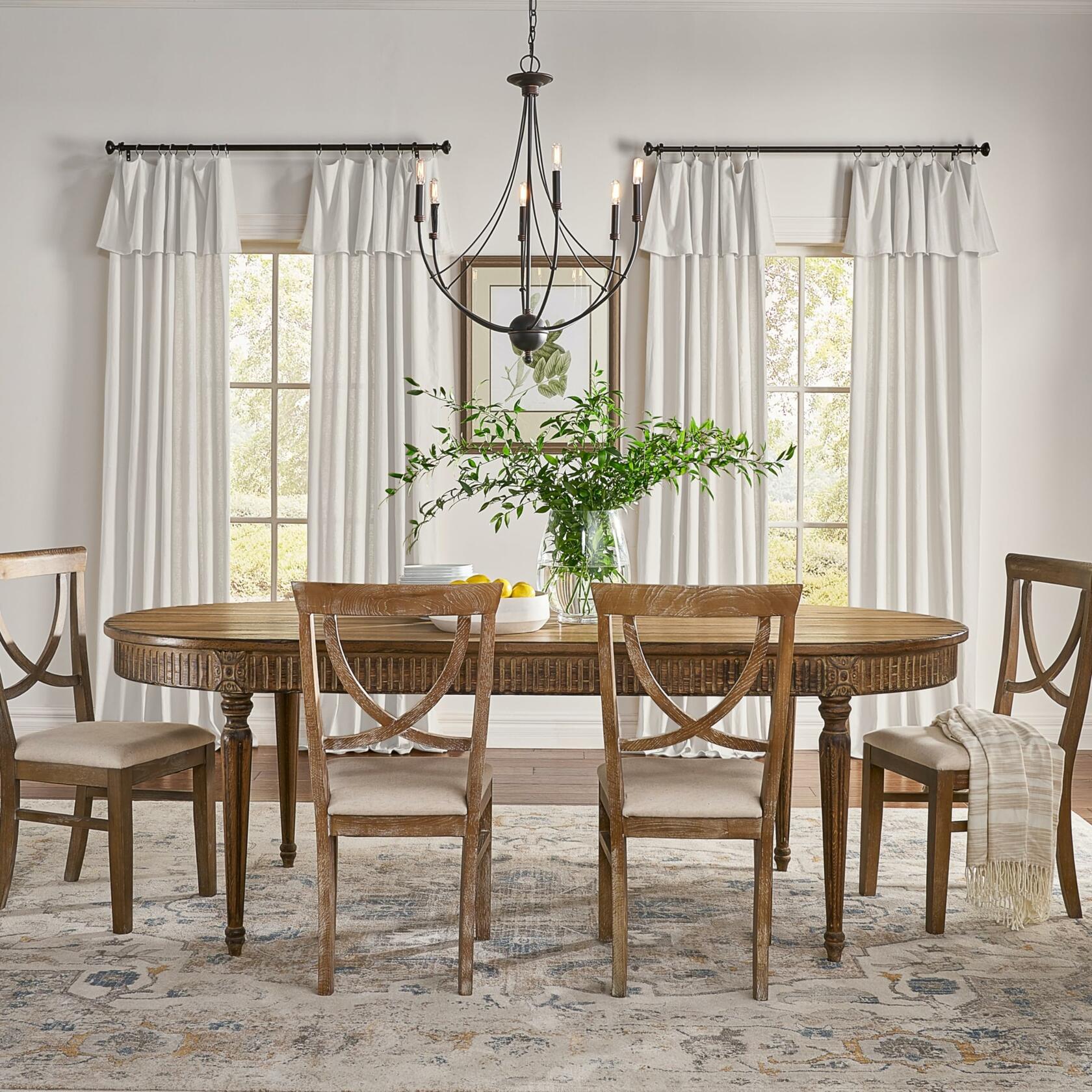 Mercantile Drop Cloth Curtain Panel, Light Filtering Ring & Tab Top with Attached Valance, 108 in Long x 50 in Wide, Farmhouse Single Window Panel, Bedroom, Living Room & Dining Room, Off White