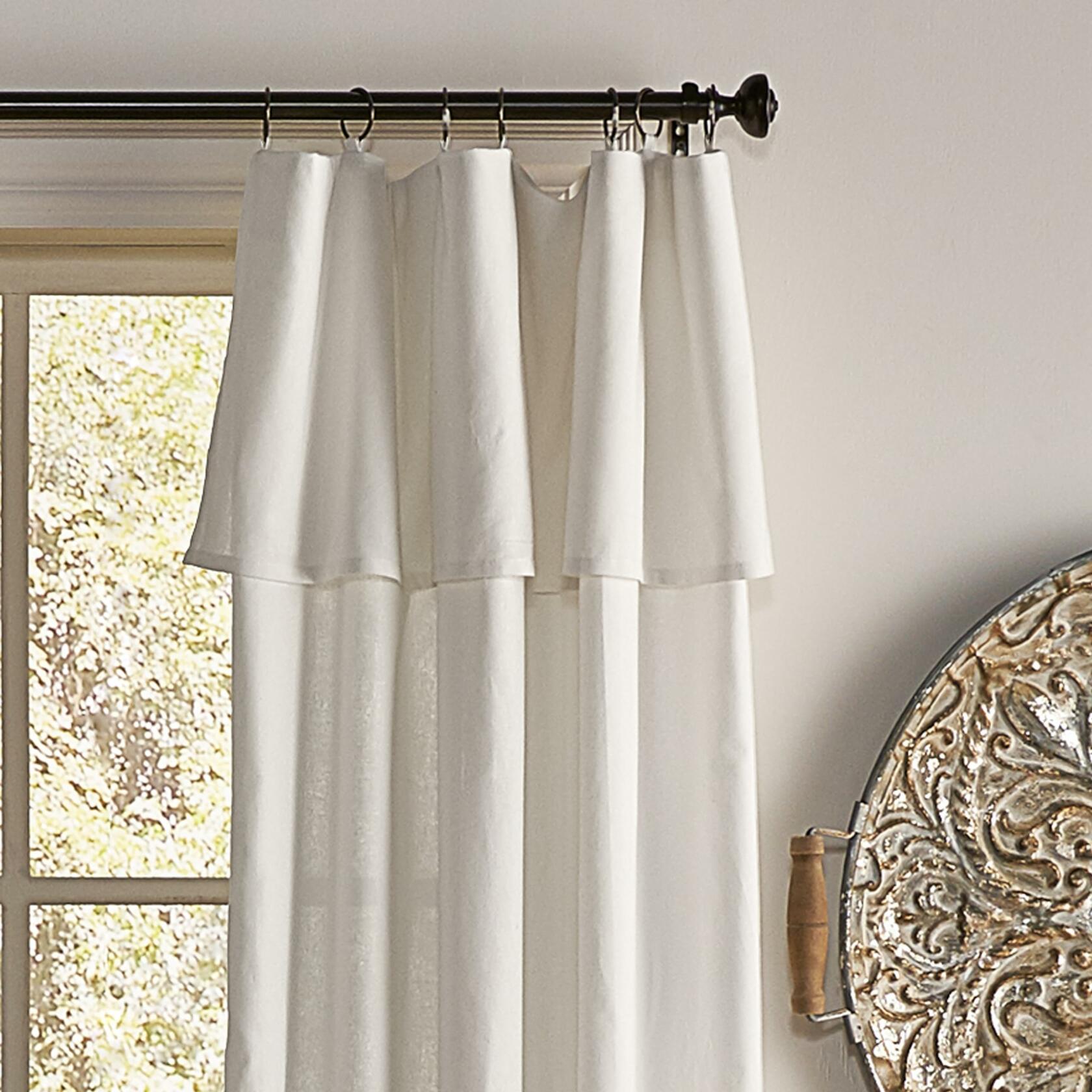 Mercantile Drop Cloth Curtain Panel, Light Filtering Ring & Tab Top with Attached Valance, 108 in Long x 50 in Wide, Farmhouse Single Window Panel, Bedroom, Living Room & Dining Room, Off White