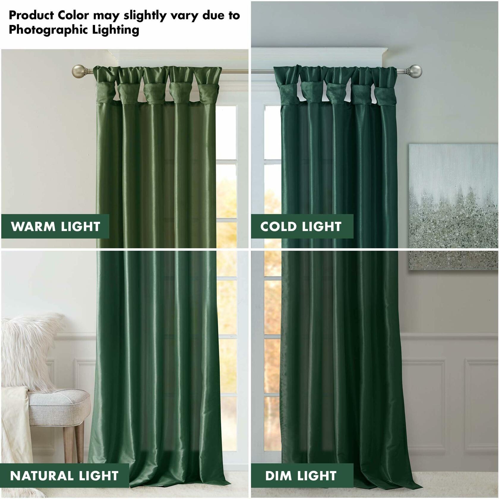 Madison Park Emilia Faux Silk Single Curtain with Privacy Lining, DIY Twist Tab Top, Window Drape for Living Room, Bedroom and Dorm, 95" L x 50" W, Green