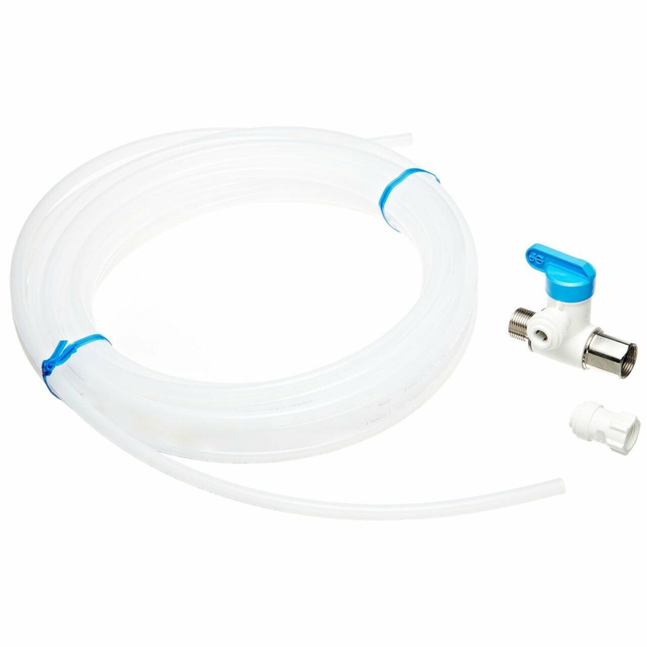 John Guest Ice Maker Connection Kit with Angle Stop Adapter Valve, Push to Connect Plastic Plumbing Fittings, White, ICE MAKER KIT