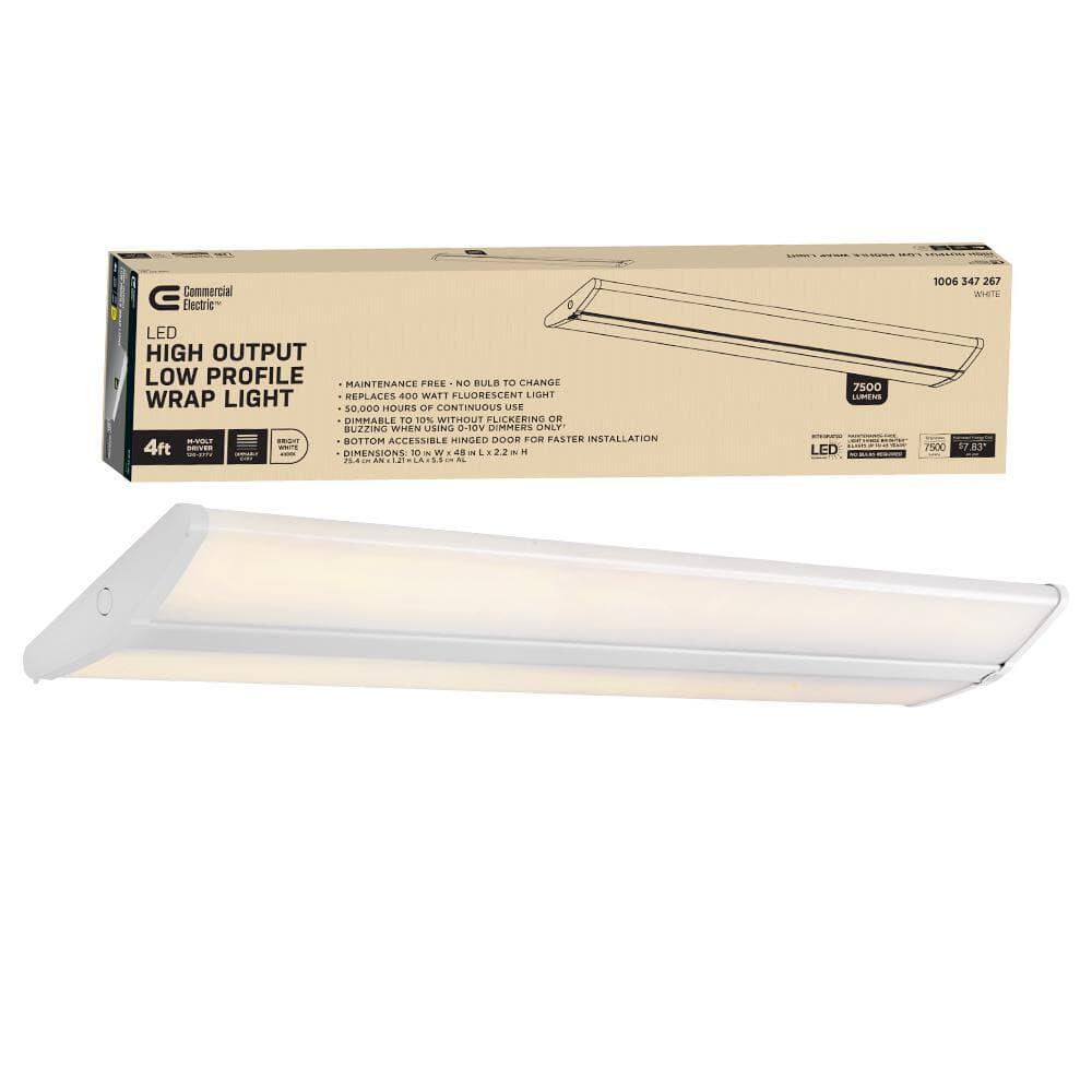 1-Pack 4 ft. 7500 Lumens LED Wraparound Light Fixture 65W 120-277V Bright White 4000K Dimmable Garage Lighting Workshop