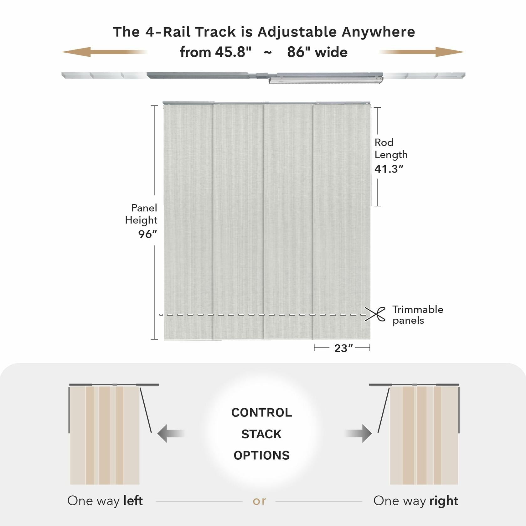 GoDear Design 99.99% Blackout Adjustable Sliding Door Blinds, Privacy Curtain Panels, Extendable Track from 45.8" to 86" W, Trimmable Fabric Panel Up to 96" H, Snowfall Night