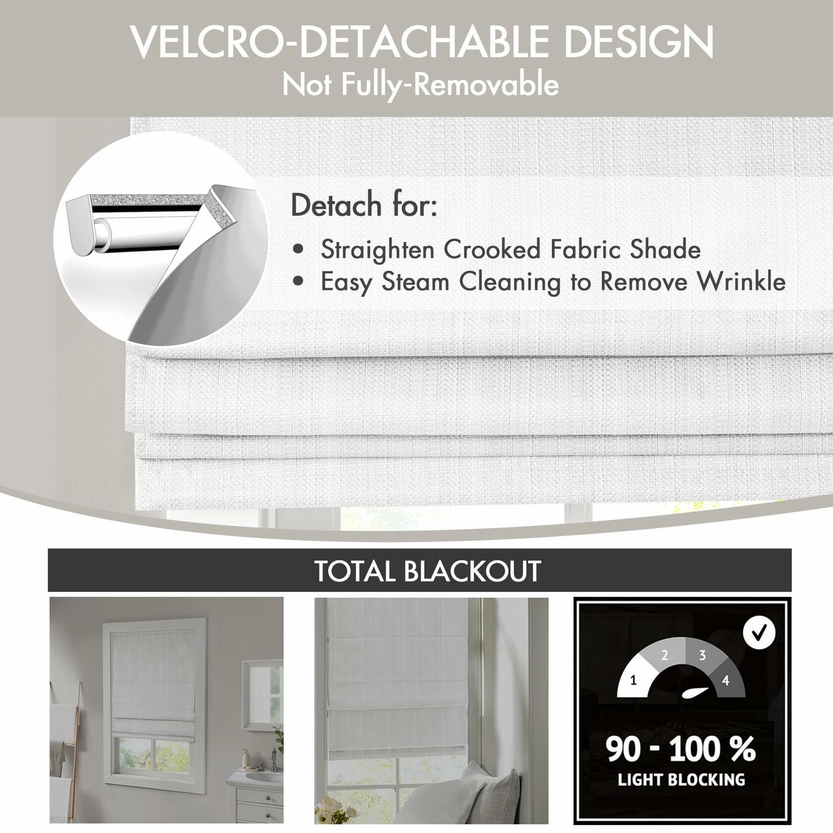 Madison Park Galen Cordless Roman Shade, 27" W x 64" H, White – 100% Blackout, Thermal Insulated, Energy Efficient Window Blind with Subtle Sheen Basketweave Fabric for Privacy