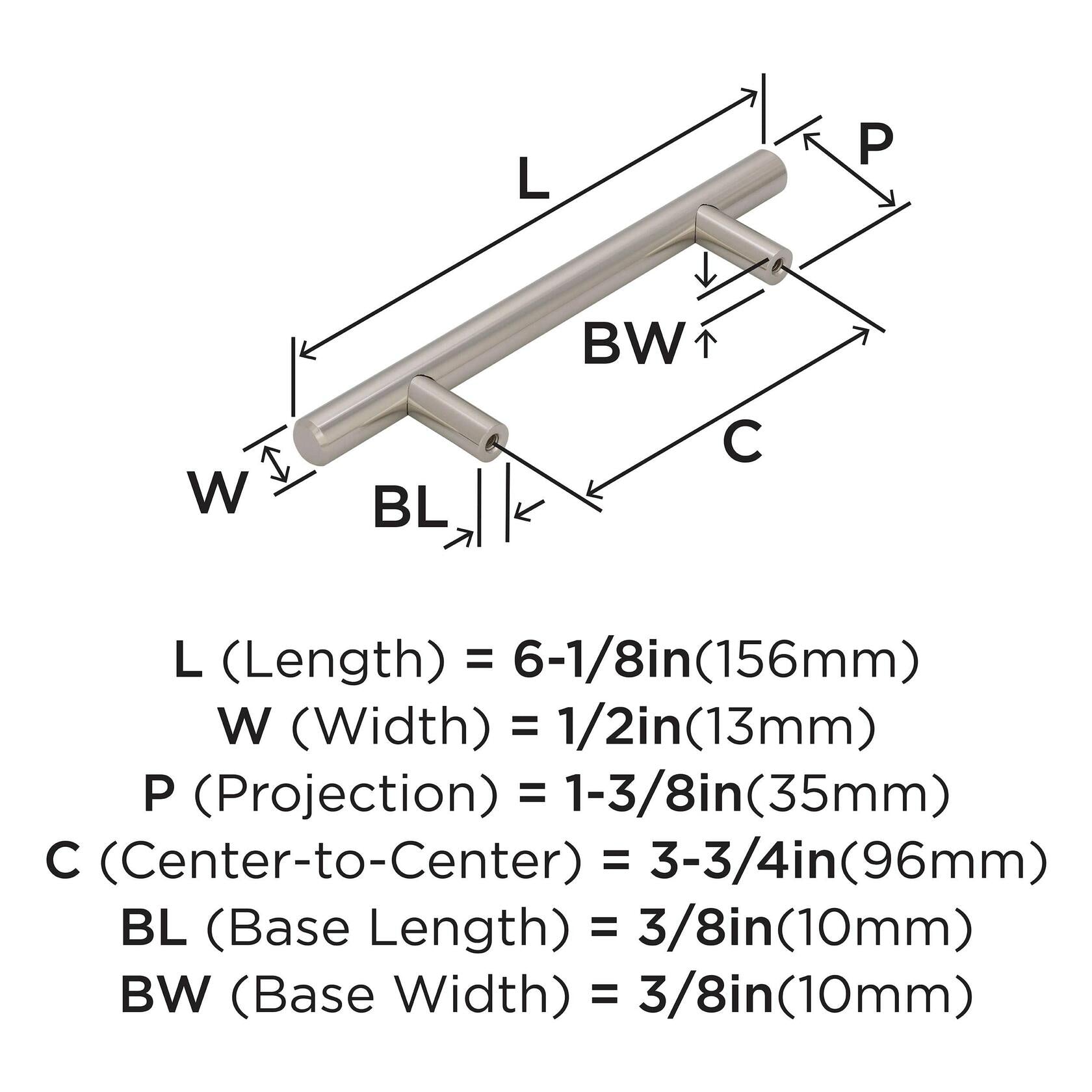 Amerock | Cabinet Pull | Polished Nickel | 3-3/4 inch (96 mm) Center to Center | Bar Pulls | 1 Pack | Drawer Pull | Drawer Handle | Cabinet Hardware