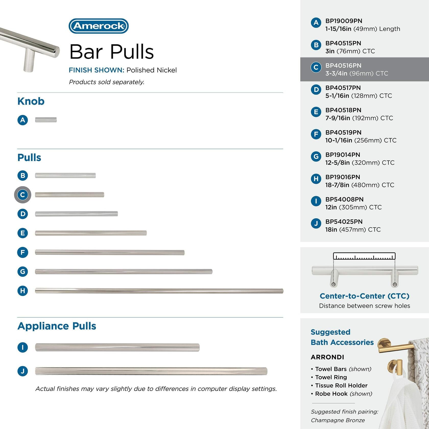 Amerock | Cabinet Pull | Polished Nickel | 3-3/4 inch (96 mm) Center to Center | Bar Pulls | 1 Pack | Drawer Pull | Drawer Handle | Cabinet Hardware