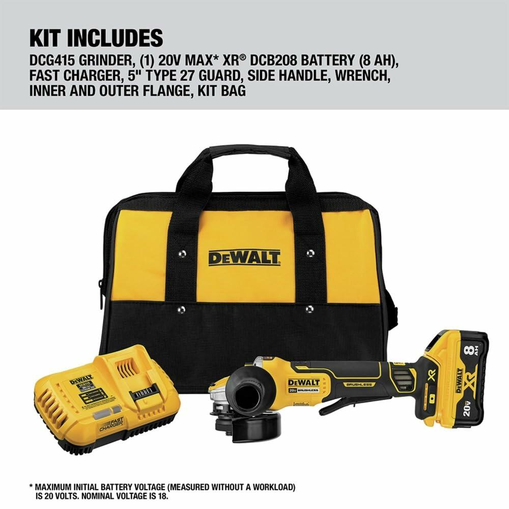 DEWALT 20V MAX* XR Angle Grinder, Trigger Switch, Power Detect Tool Technology Kit, 4-1/2-Inch to 5-Inch (DCG415W1)