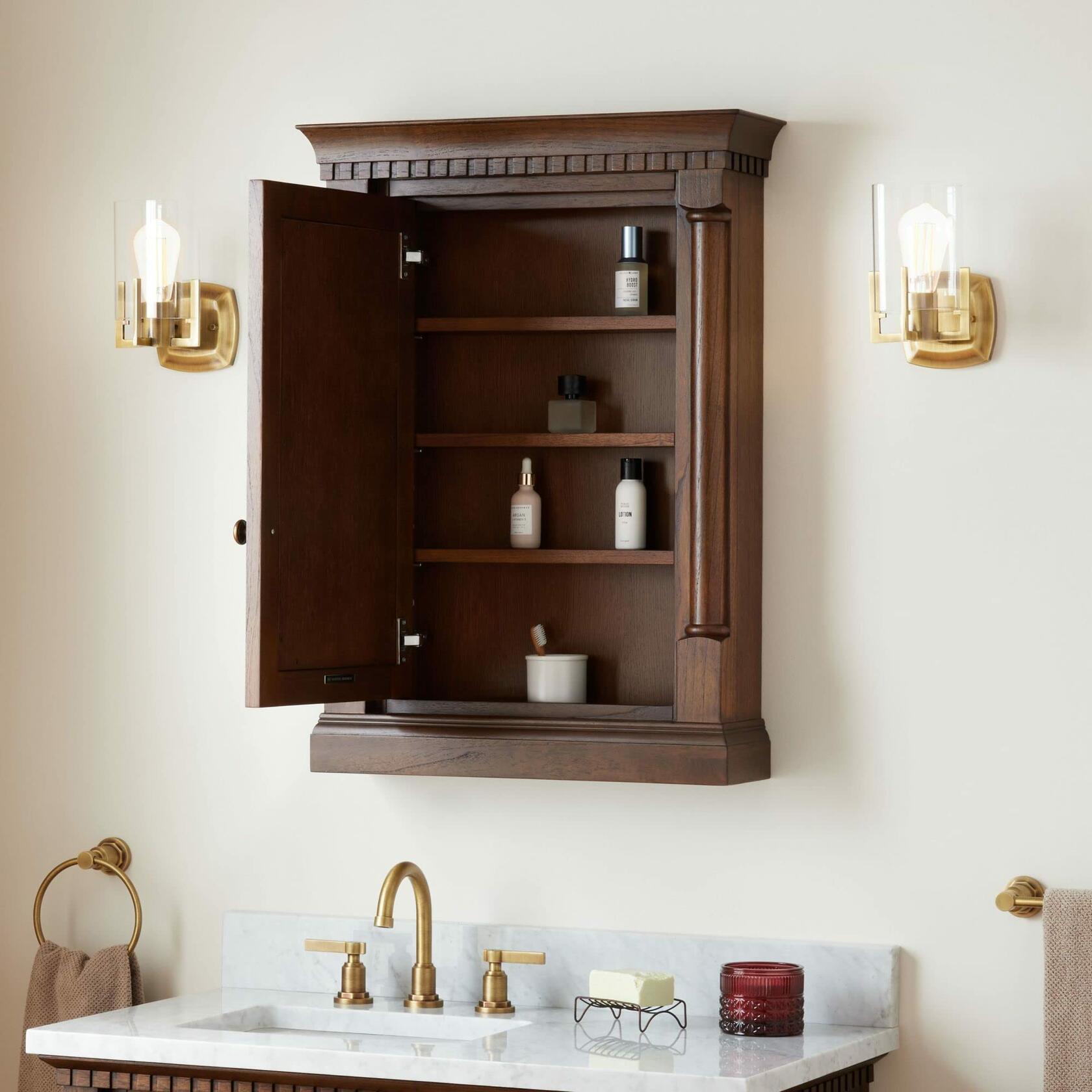 Signature Hardware 484247 Claudia 24" Mahogany Framed Single Door Medicine Cabinet - Antique Coffee