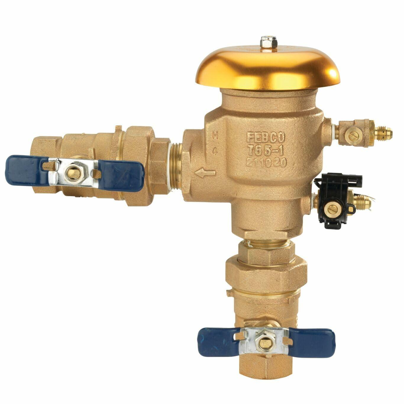 Febco 765 Series 1" Bronze Pressure Vacuum Breaker Backflow Preventer, Quarter Turn Shutoff, Union Connections, Freeze Sensor with SentryPlus Alert Technology, Industrial Plants, Irrigation System
