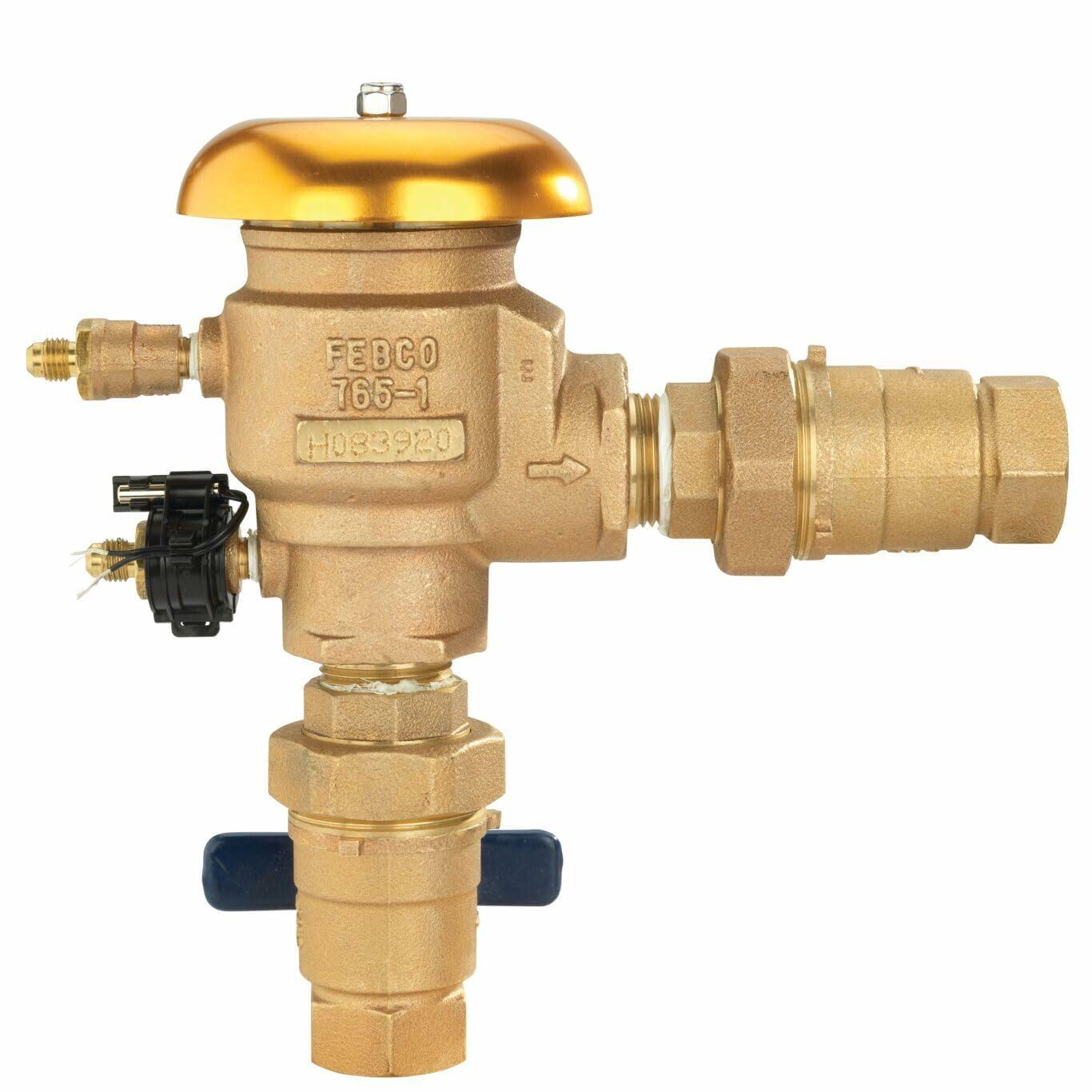 Febco 765 Series 1" Bronze Pressure Vacuum Breaker Backflow Preventer, Quarter Turn Shutoff, Union Connections, Freeze Sensor with SentryPlus Alert Technology, Industrial Plants, Irrigation System