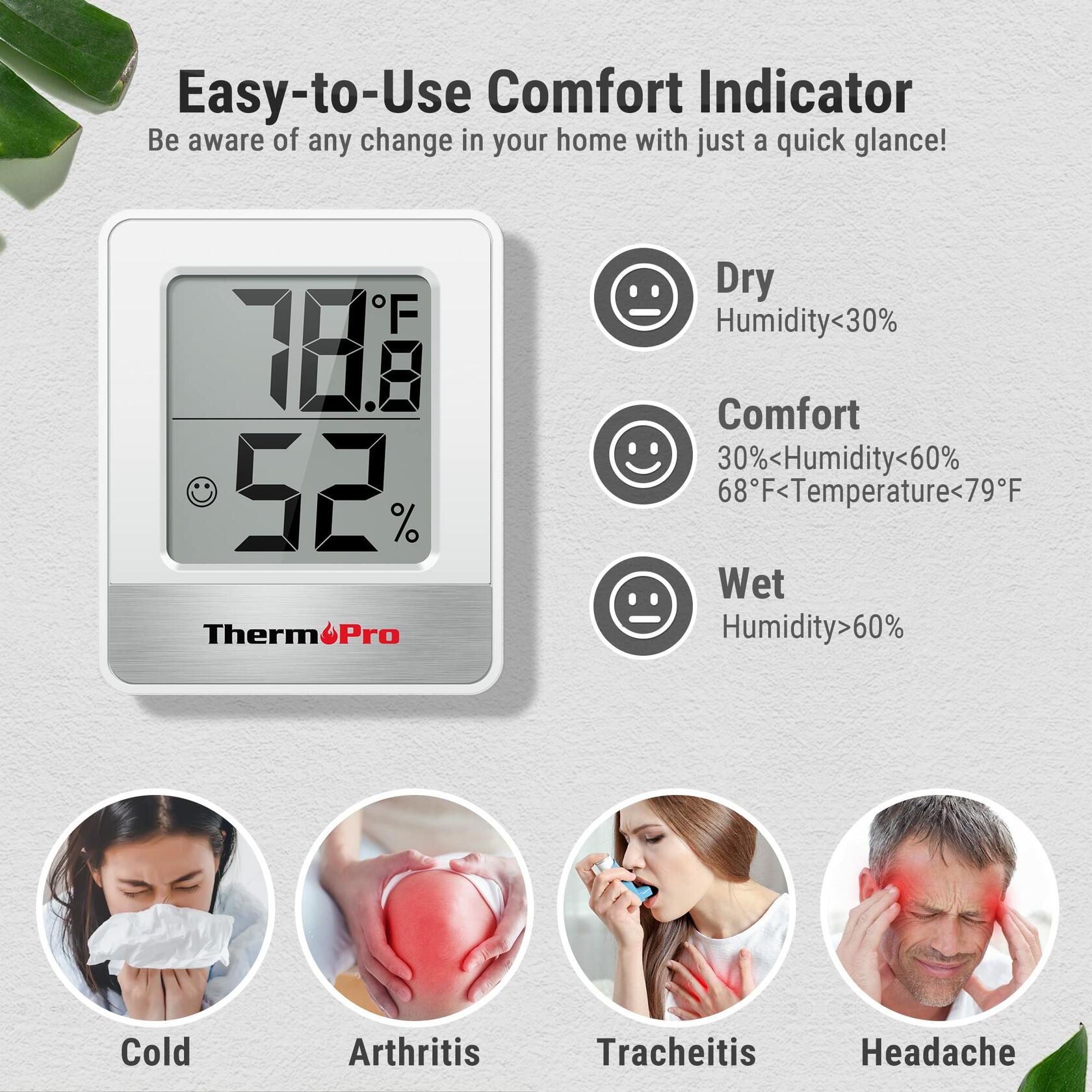 ThermoPro TP49 3 Pieces Digital Hygrometer Indoor Thermometer Humidity Meter Mini Hygrometer with Temperature and Humidity Monitor Outdoor and Room Thermometer Weather Station
