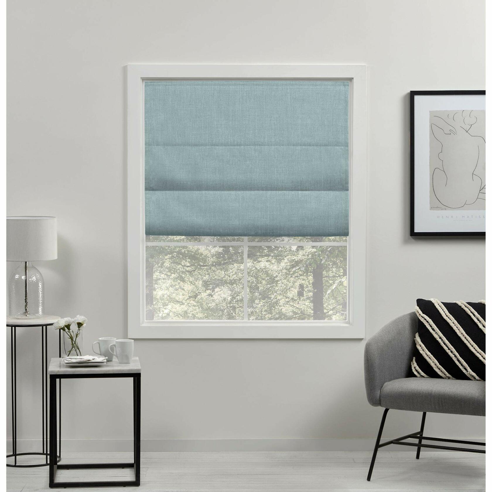 Exclusive Home Curtains Acadia 100% Blackout Polyester Roman Shade, 31"x64", Aqua