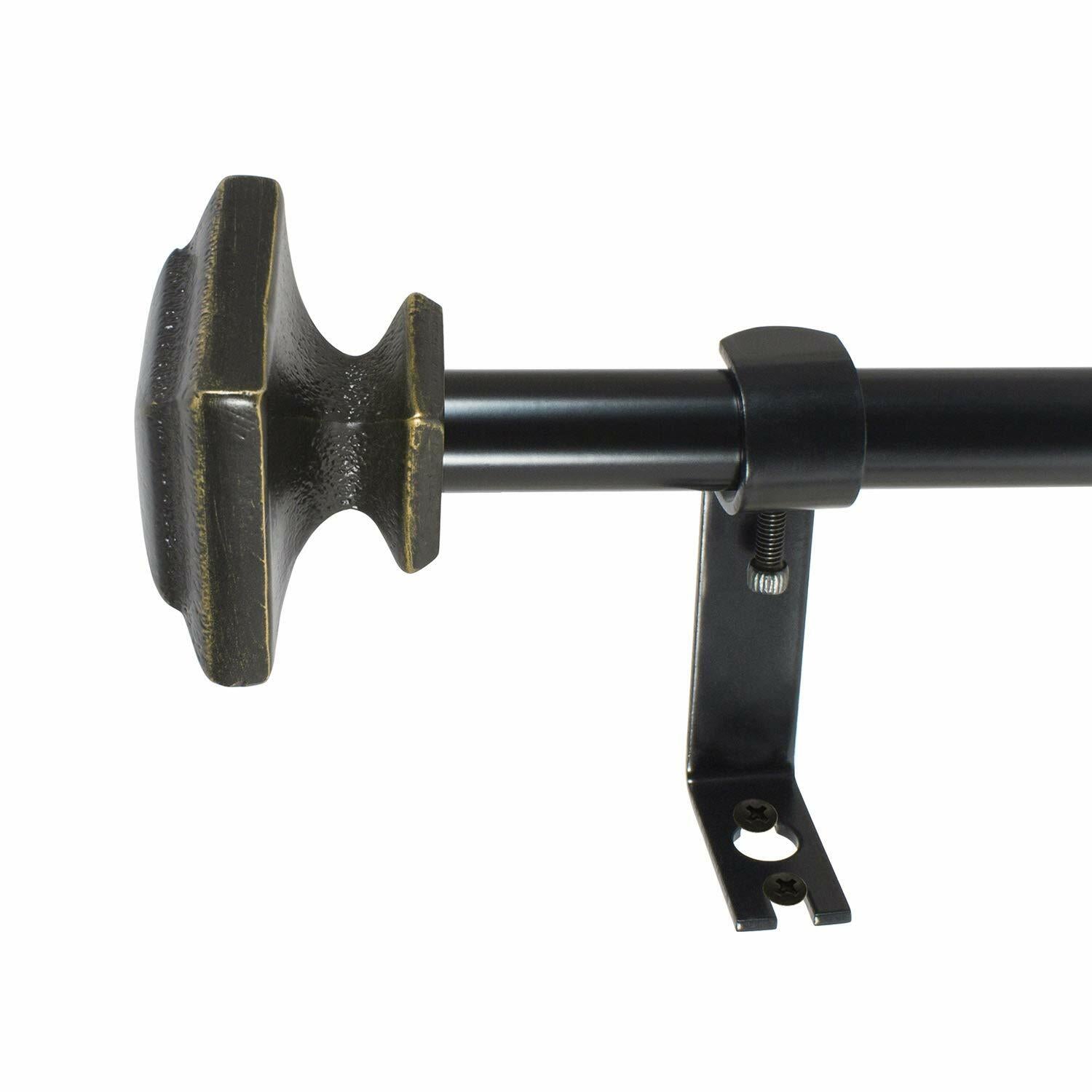 Montevilla Square 5/8" Curtain Rod Set, 48 to 86 Inches, Venetian Gold