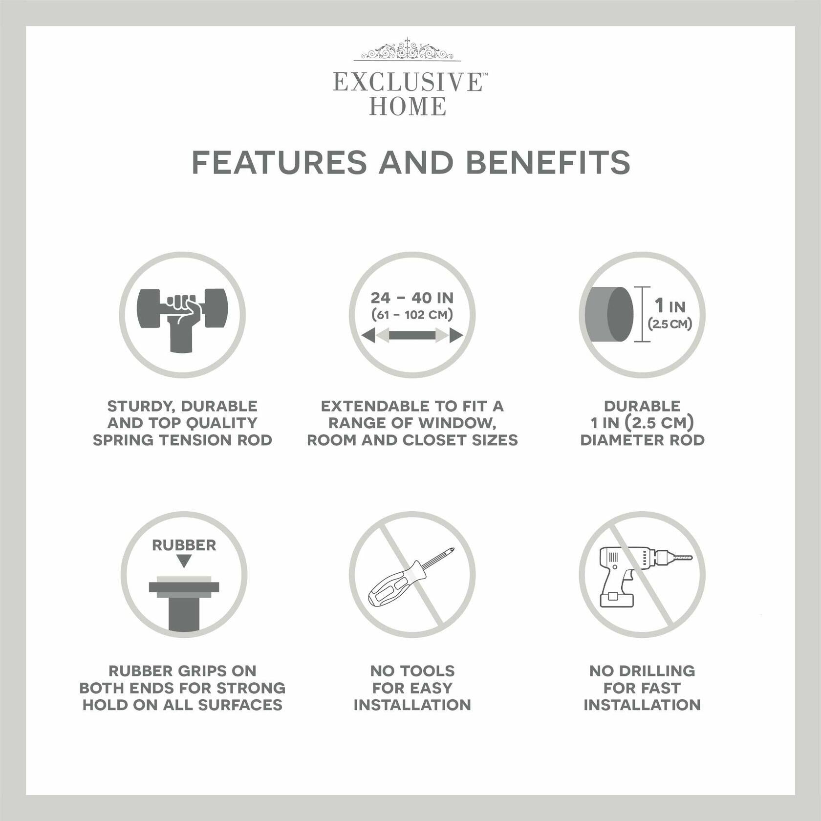 EXCLUSIVE HOME Tension Rod, White, Adjustable 24"-40"