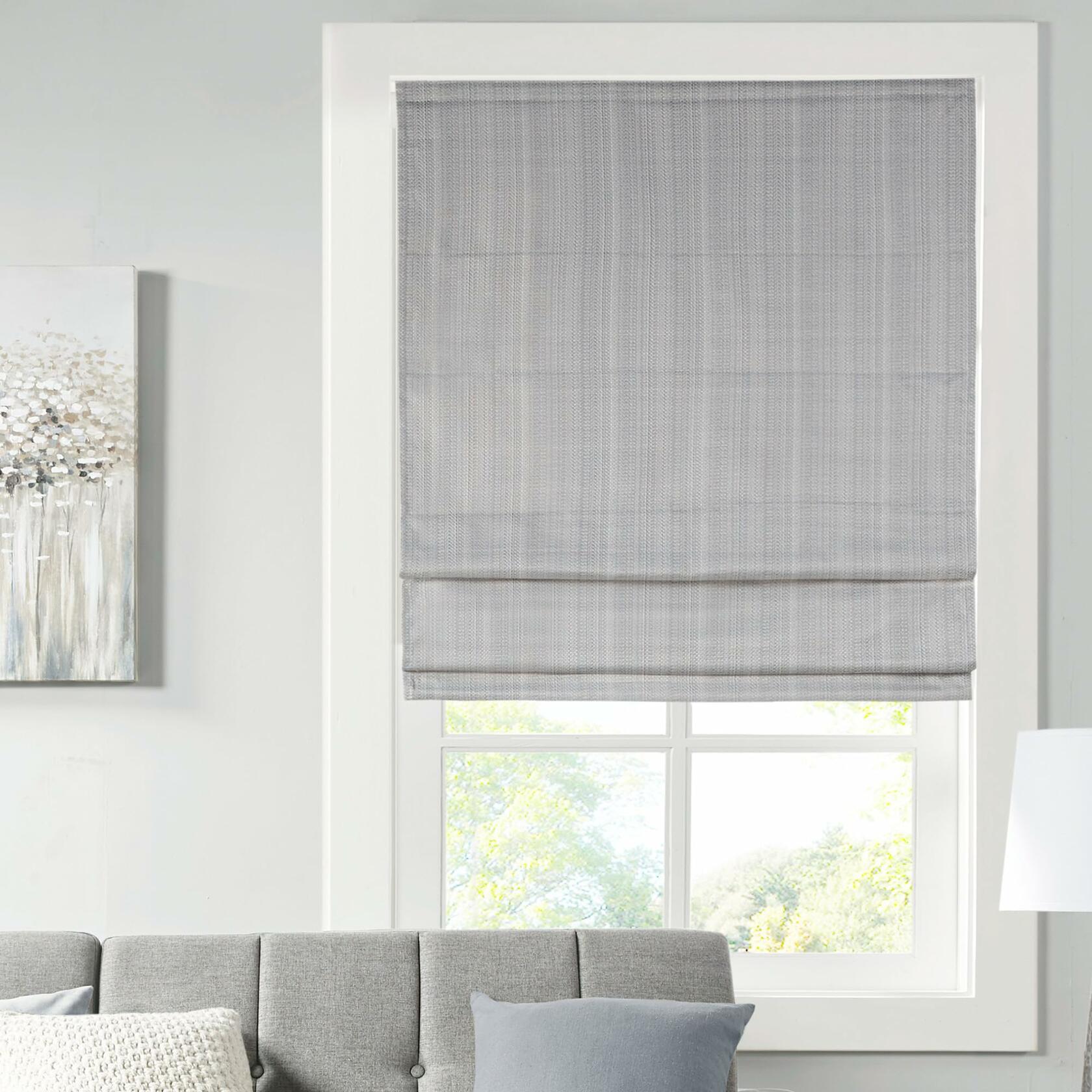 Madison Park Galen Cordless Fabric Privacy Single Panel Darkening, Energy Efficient Roman Shade, Window Curtain, 39"W x 64"L, Basketweave Sheen Grey