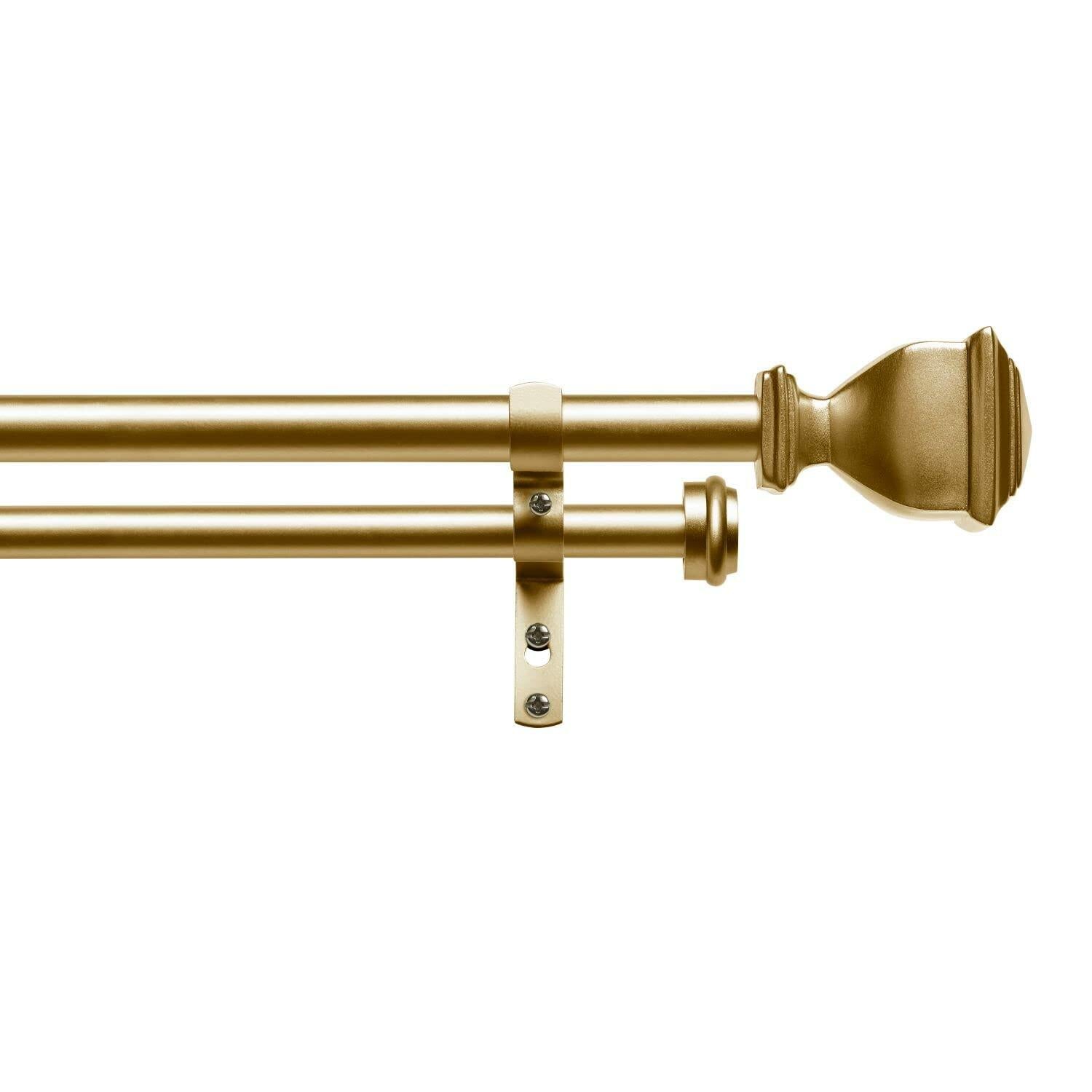 Exclusive Home Napoleon Double Curtain Rod and Finial Set, Gold, Adjustable 66"-120
