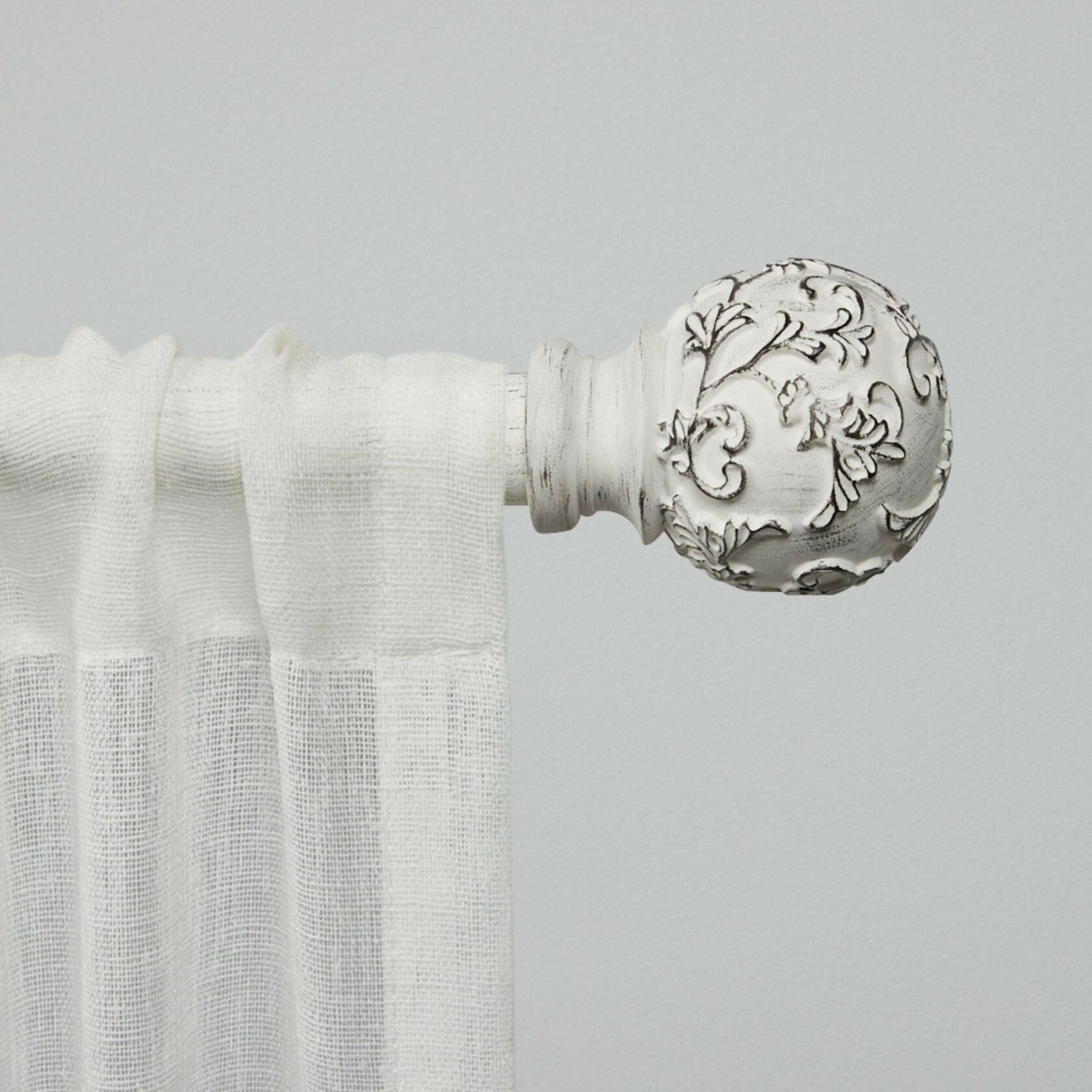 Exclusive Home Vine 1" Curtain Rod and Finial Set, Distressed White, Adjustable 66"-120"