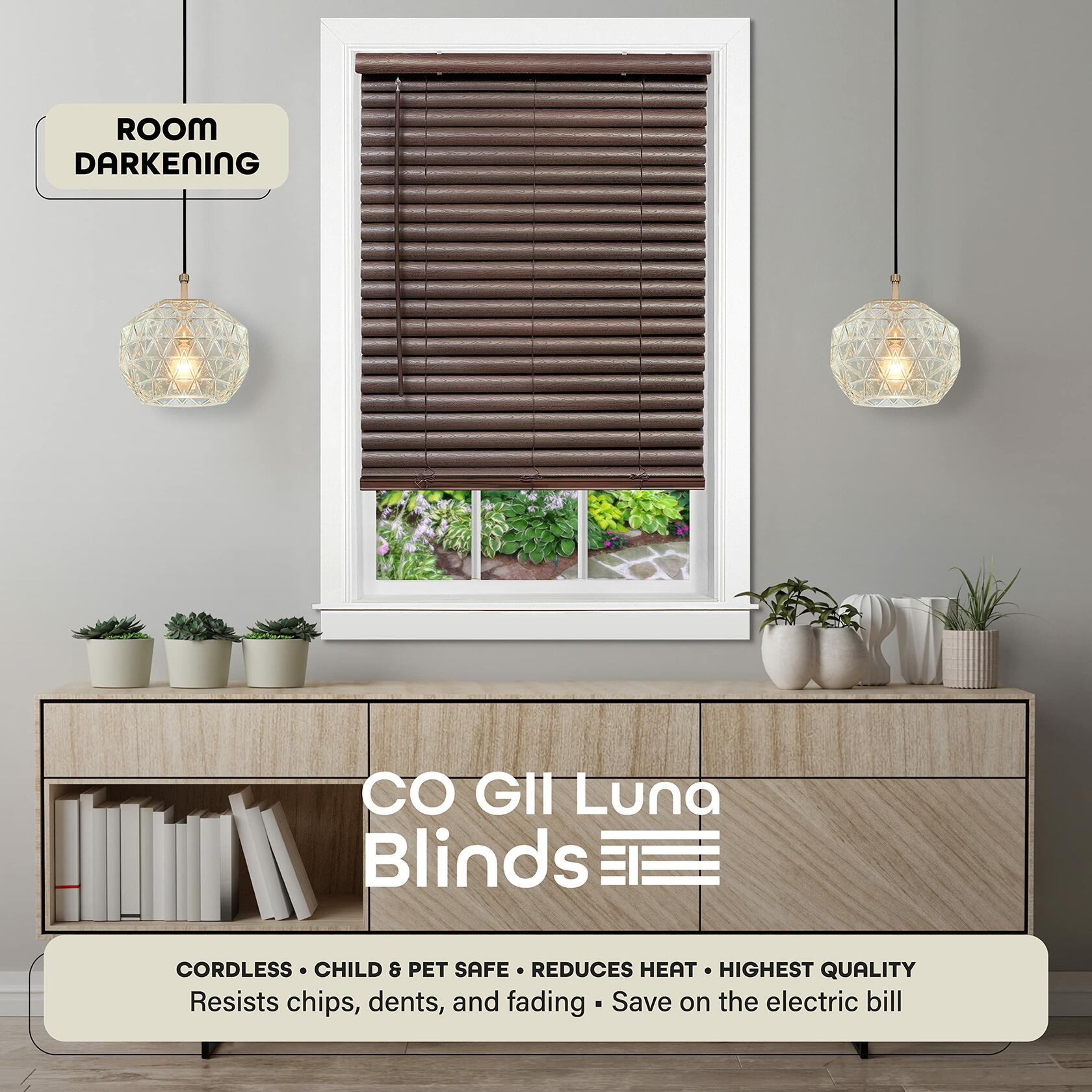 Cordless Room Darkening Venetian Blind - 31 Inch Width, 64 Inch Length, 2" Vinyl Slat Size - Mahogany - GII Luna Light Filtering Horizontal Mini Windows Blinds for Interior by Achim Home Decor