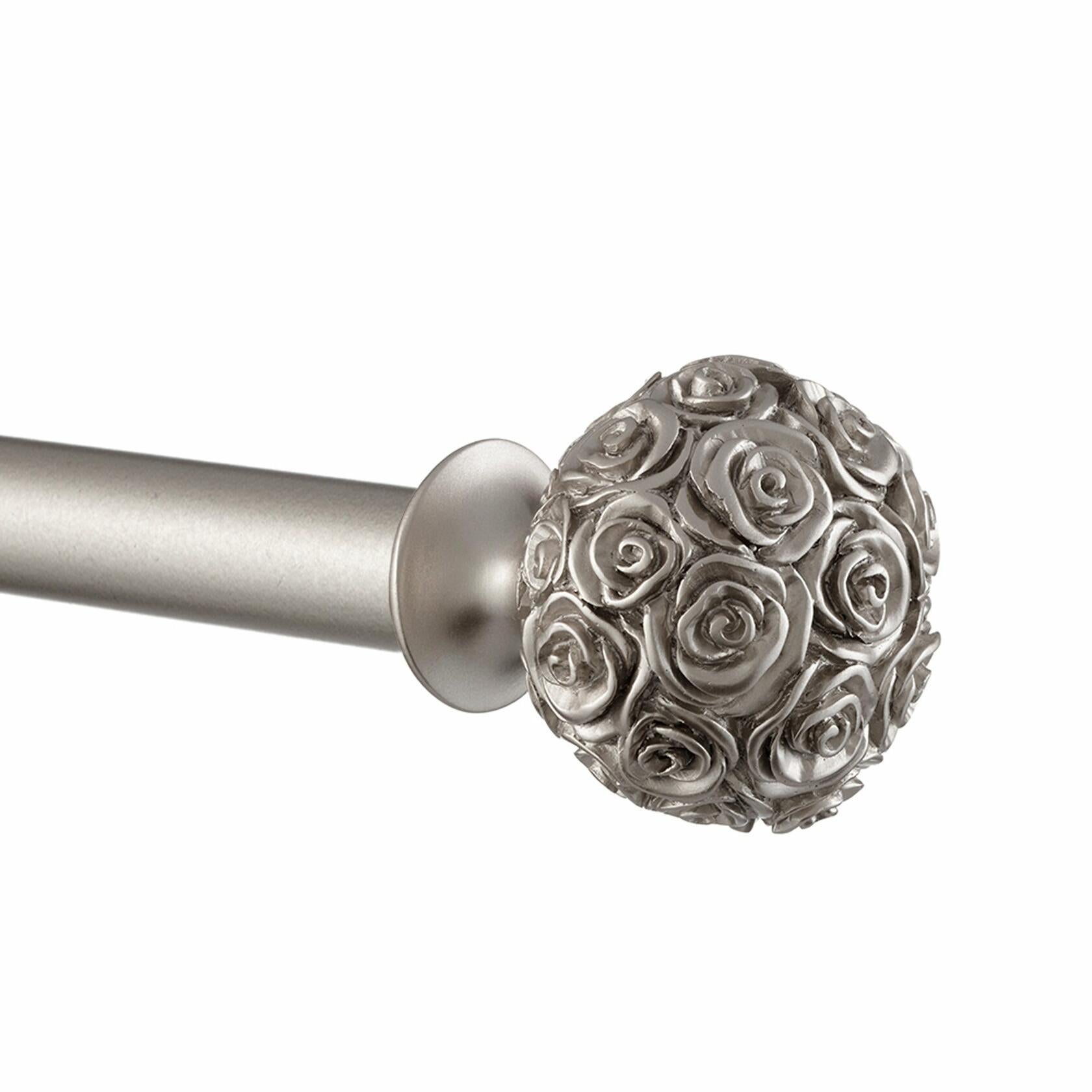 Exclusive Home Curtains ER1004-01 3672 Peony 1" Curtain Rod and Finial Set, 36"-72", Matte Silver