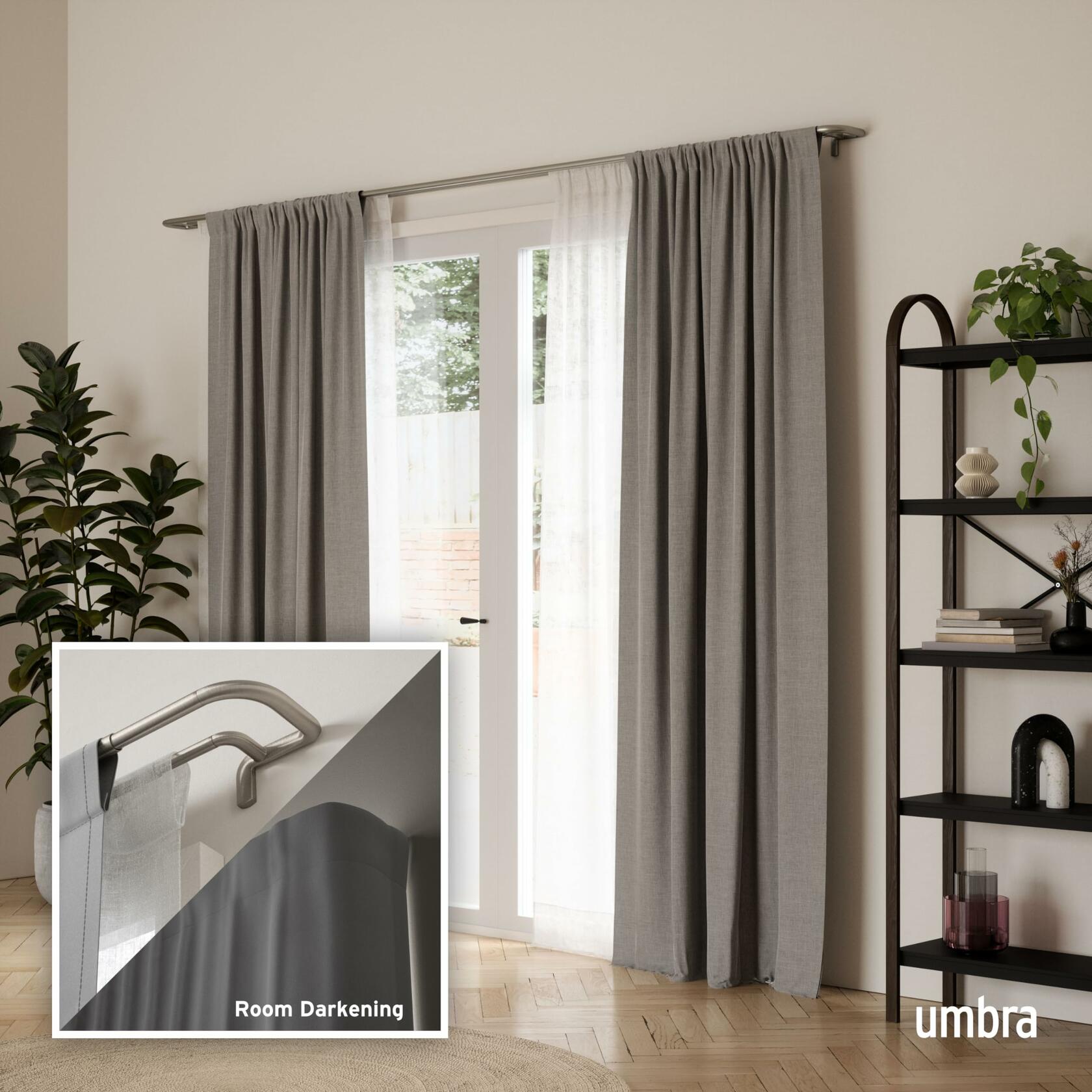 Umbra Twilight Double Curtain Rod Set – Wrap Around Design Ideal for Blackout or Room Darkening Panels, 30 to 84 Inches, Nickel