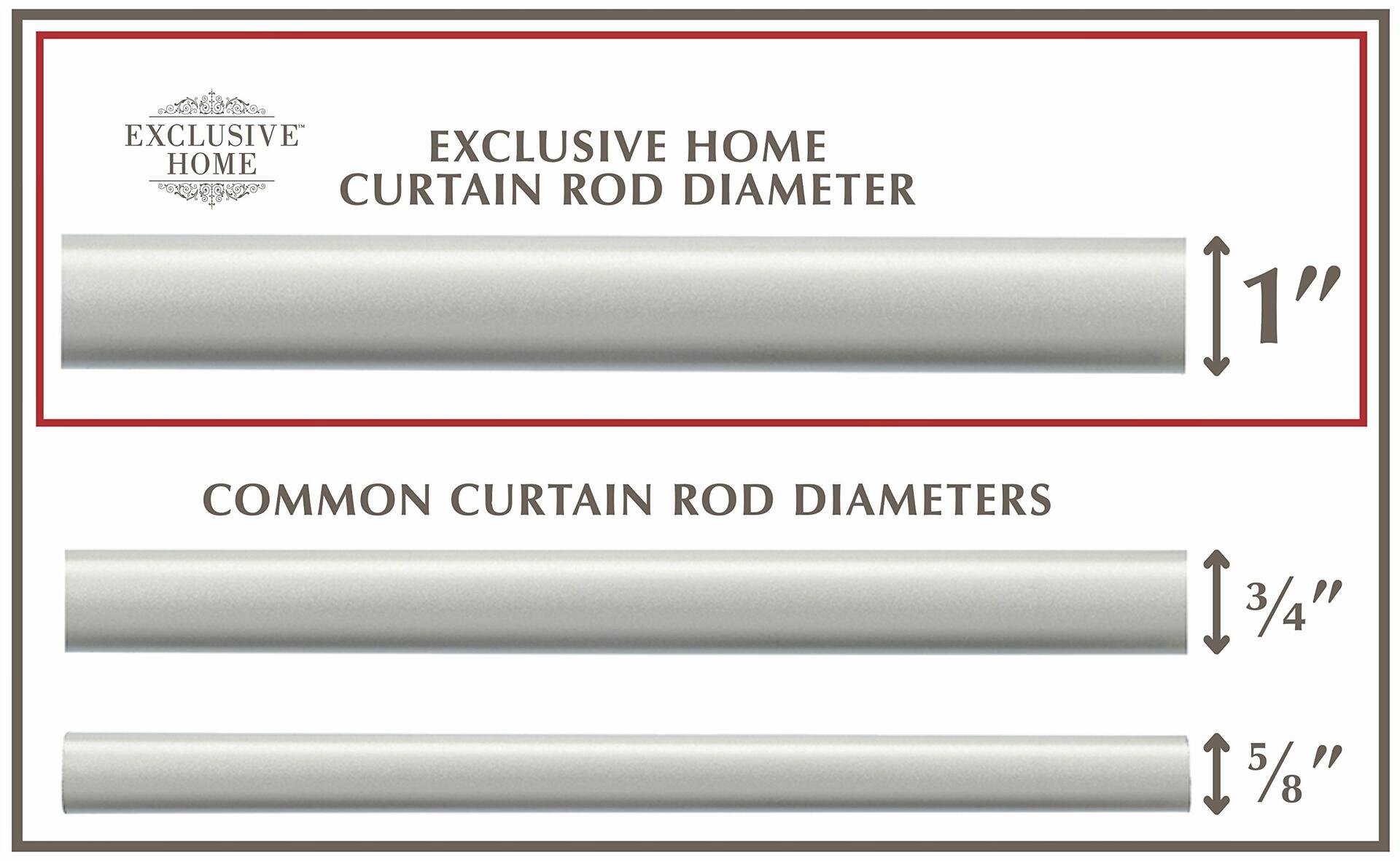 EXCLUSIVE HOME Topper 1" Curtain Rod and Coordinating Finial Set, Matte Silver, Adjustable 36"-72"