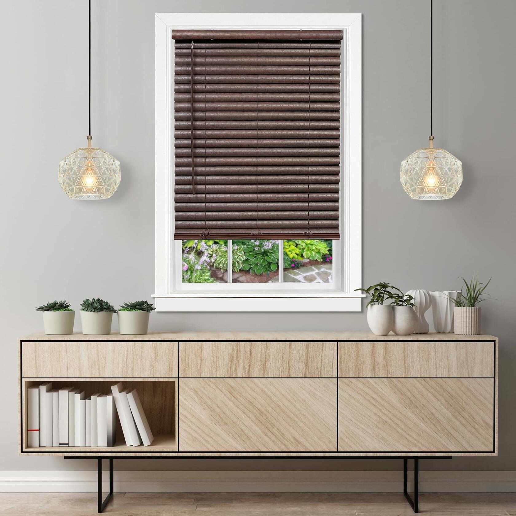Cordless Room Darkening Venetian Blind - 31 Inch Width, 64 Inch Length, 2" Vinyl Slat Size - Mahogany - GII Luna Light Filtering Horizontal Mini Windows Blinds for Interior by Achim Home Decor
