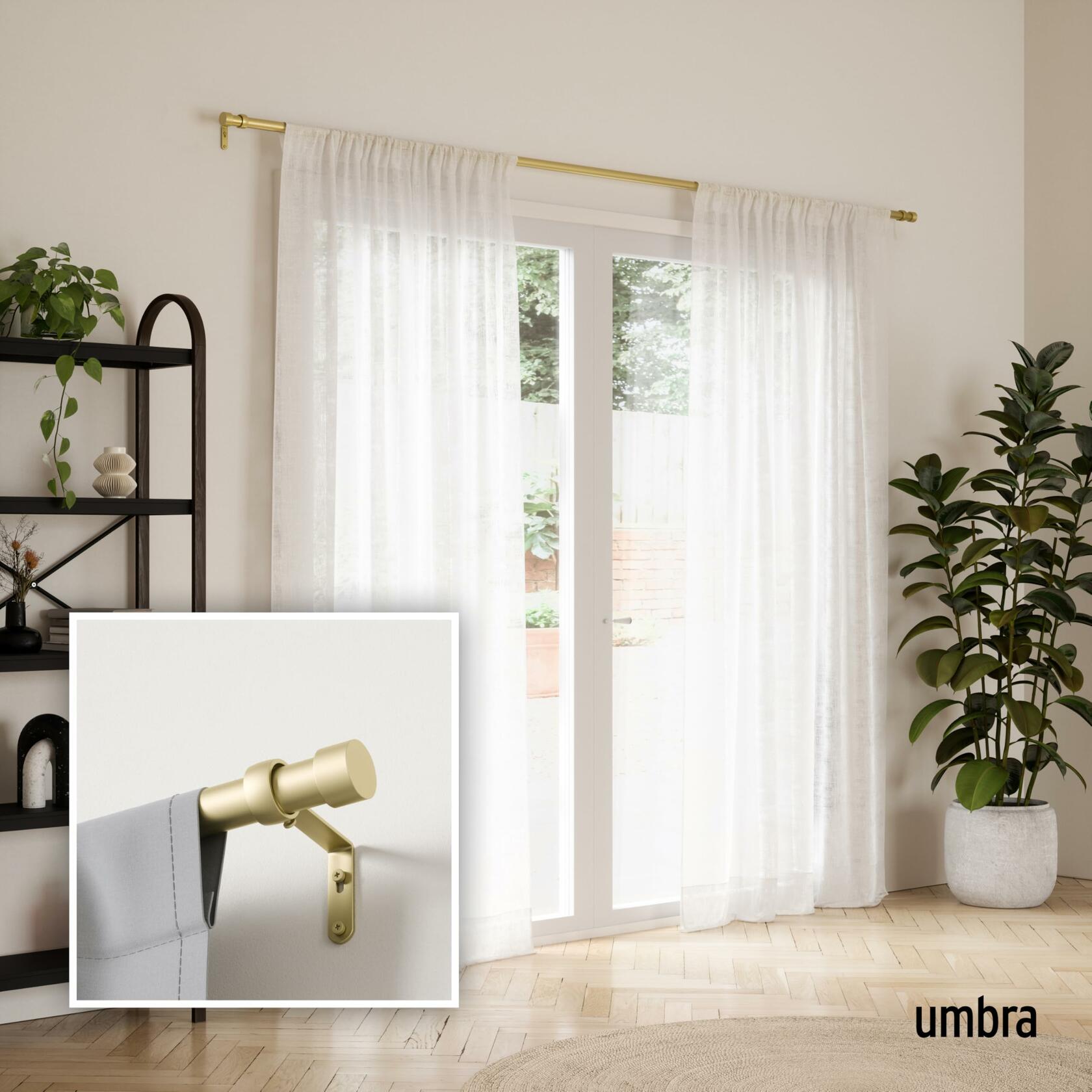 Umbra Cappa Modern 1" Curtain Rod, Includes 2 Matching Finials, Brackets & Hardware, Brass