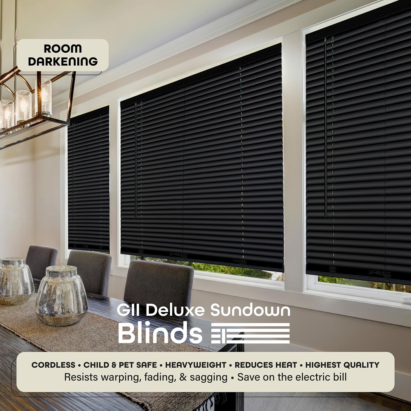 Cordless Room Darkening Mini Blind - 32 Inch Width, 64 Inch Length, 1" Slat Size - Black - Cordless GII Deluxe Sundown Horizontal Windows Blinds for Interior by Achim Home Decor