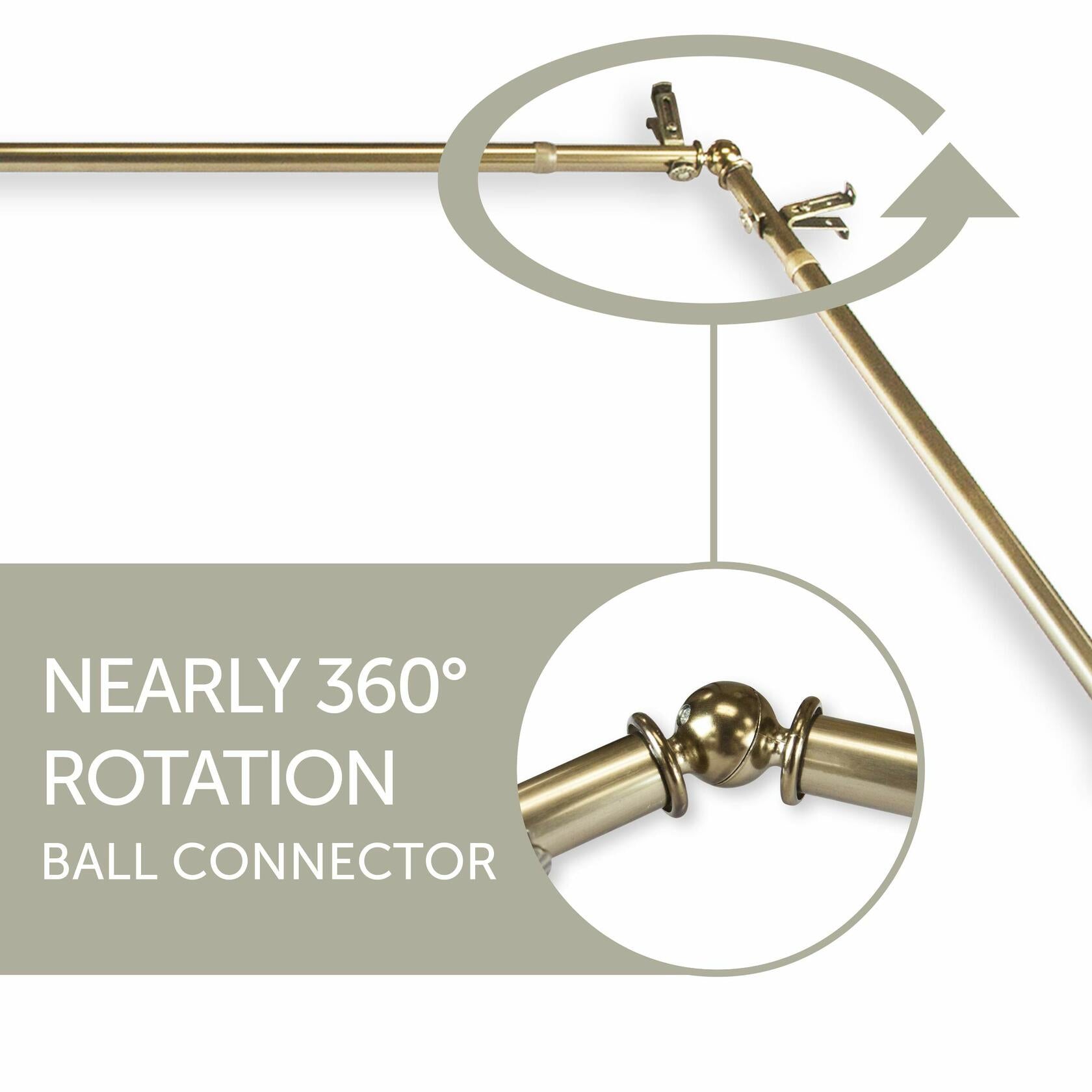 Rod Desyne CORNER-484 13/16" Corner Curtain Rod, 48-84 inch, Antique Brass