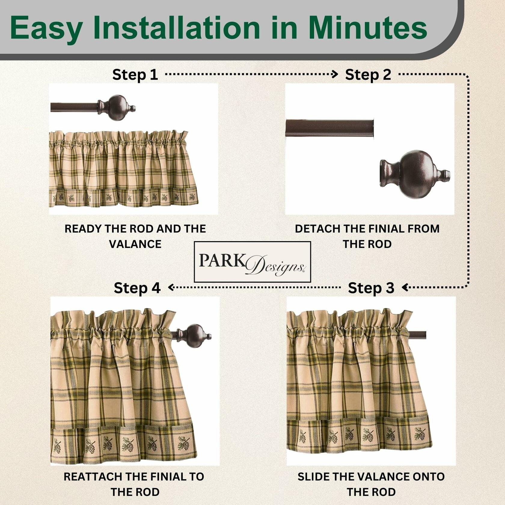 Park Designs Farmhouse Kitchen Valances for Windows - Plaid Pine Lodge | Fall Decor Window Valance Curtains | Plaid Curtain Valances for Windows | Boho Living Rooms & Bathrooms | 72" x 14"
