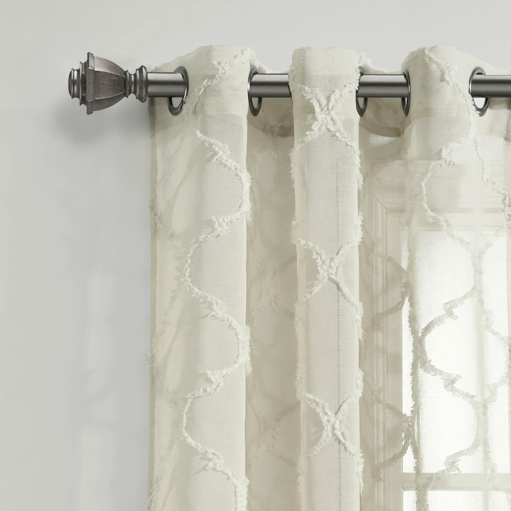 Lush Decor Avon Trellis Grommet Sheer Window Curtain Panels Pair 38" W x 84" L Neutral - Sheer Curtains for Living Room - Farmhouse Bedroom Curtains