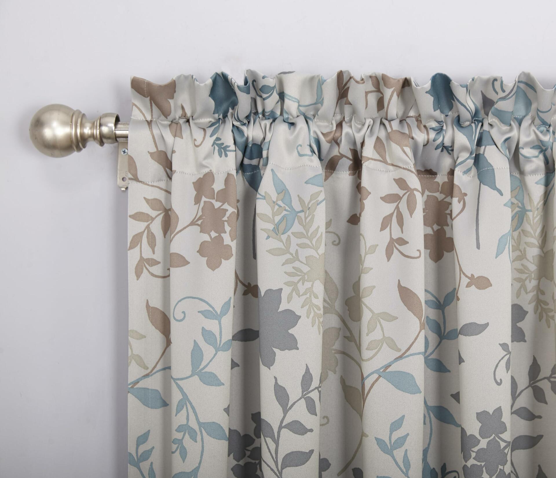Sun Zero Kara Floral Print Energy Efficient Rod Pocket Curtain Panel, 54" x 63", Stone