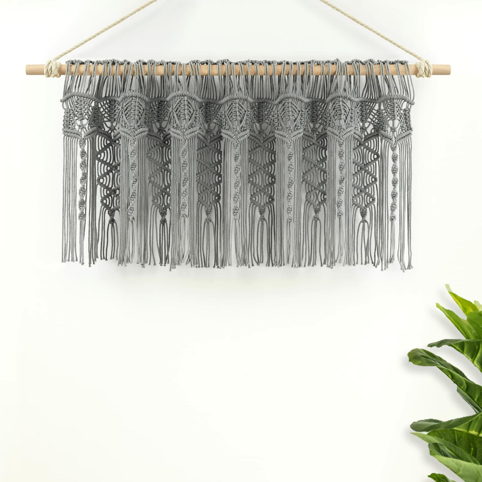Lush Decor Boho Macrame Textured Cotton Valance, 50" W x 20" L, Gray - Boho Kitchen Curtains & Wall Decor - Macrame Valance - Bathroom Window Curtains