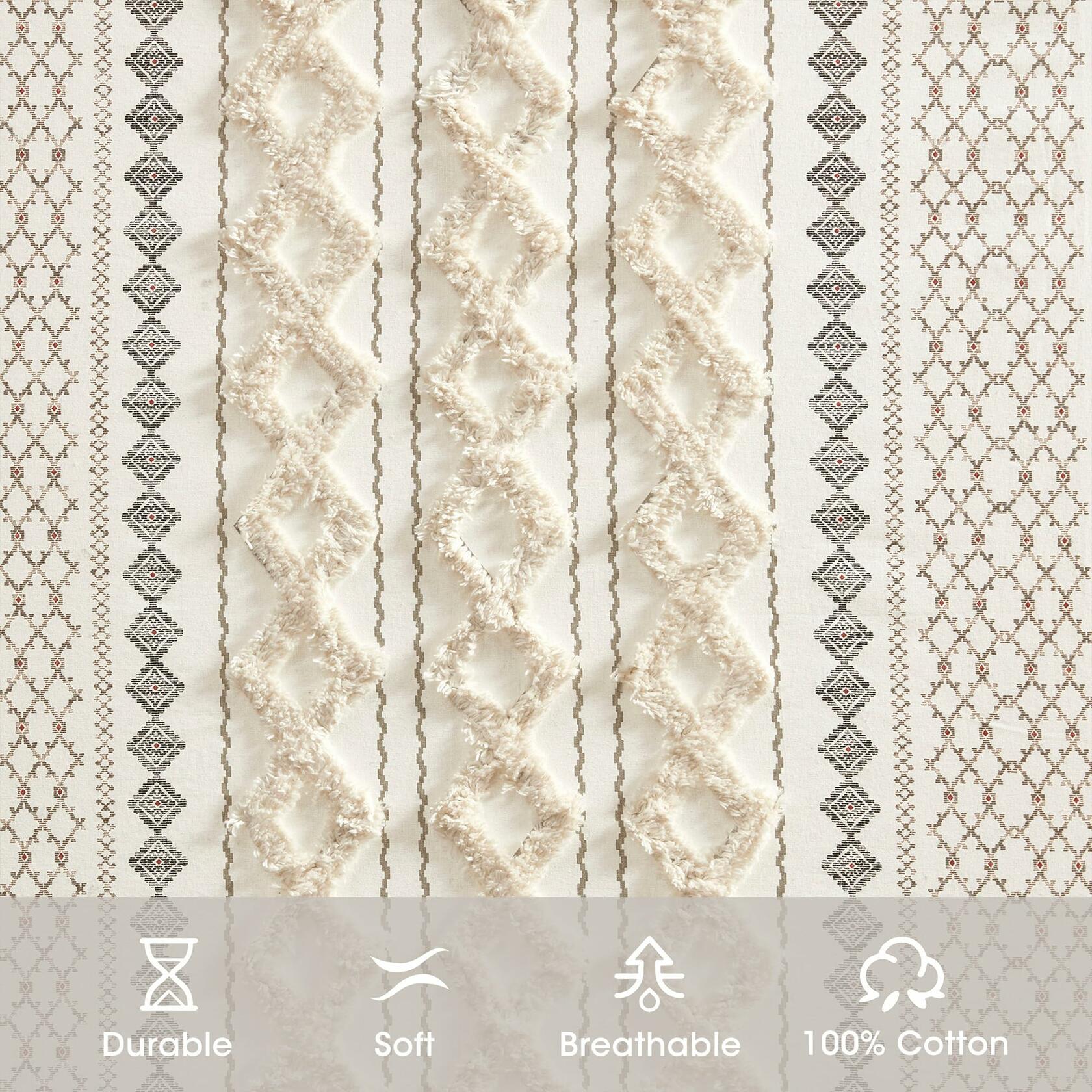 INK+IVY Boho Curtains for Bedroom & Living Room, 100% Cotton Tufted Chenille Stripe Modern Farmhouse Curtains, Light Filtering Drapes, 50" x 95", Ivory
