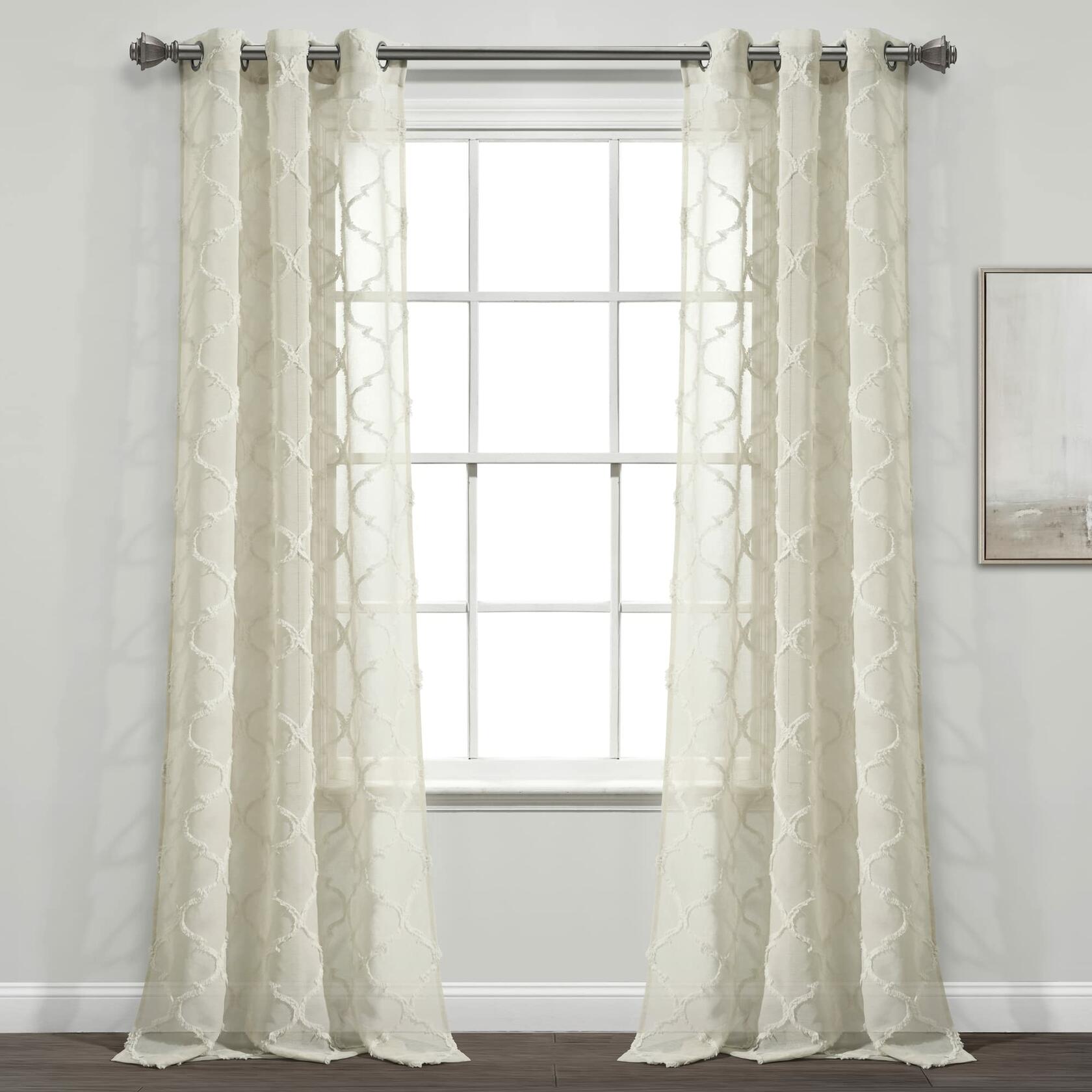 Lush Decor Avon Trellis Grommet Sheer Window Curtain Panels Pair 38" W x 84" L Neutral - Sheer Curtains for Living Room - Farmhouse Bedroom Curtains
