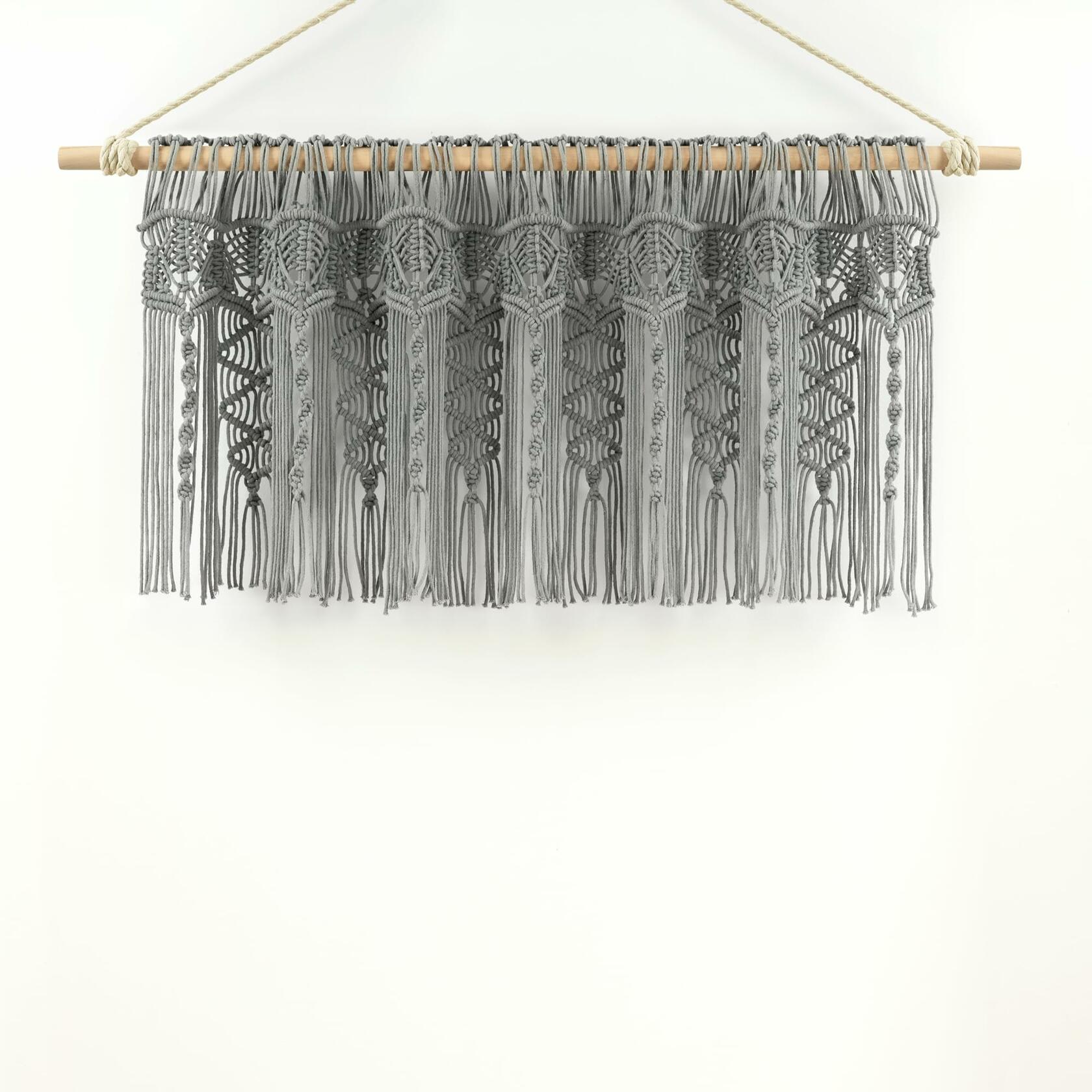 Lush Decor Boho Macrame Textured Cotton Valance, 50" W x 20" L, Gray - Boho Kitchen Curtains & Wall Decor - Macrame Valance - Bathroom Window Curtains