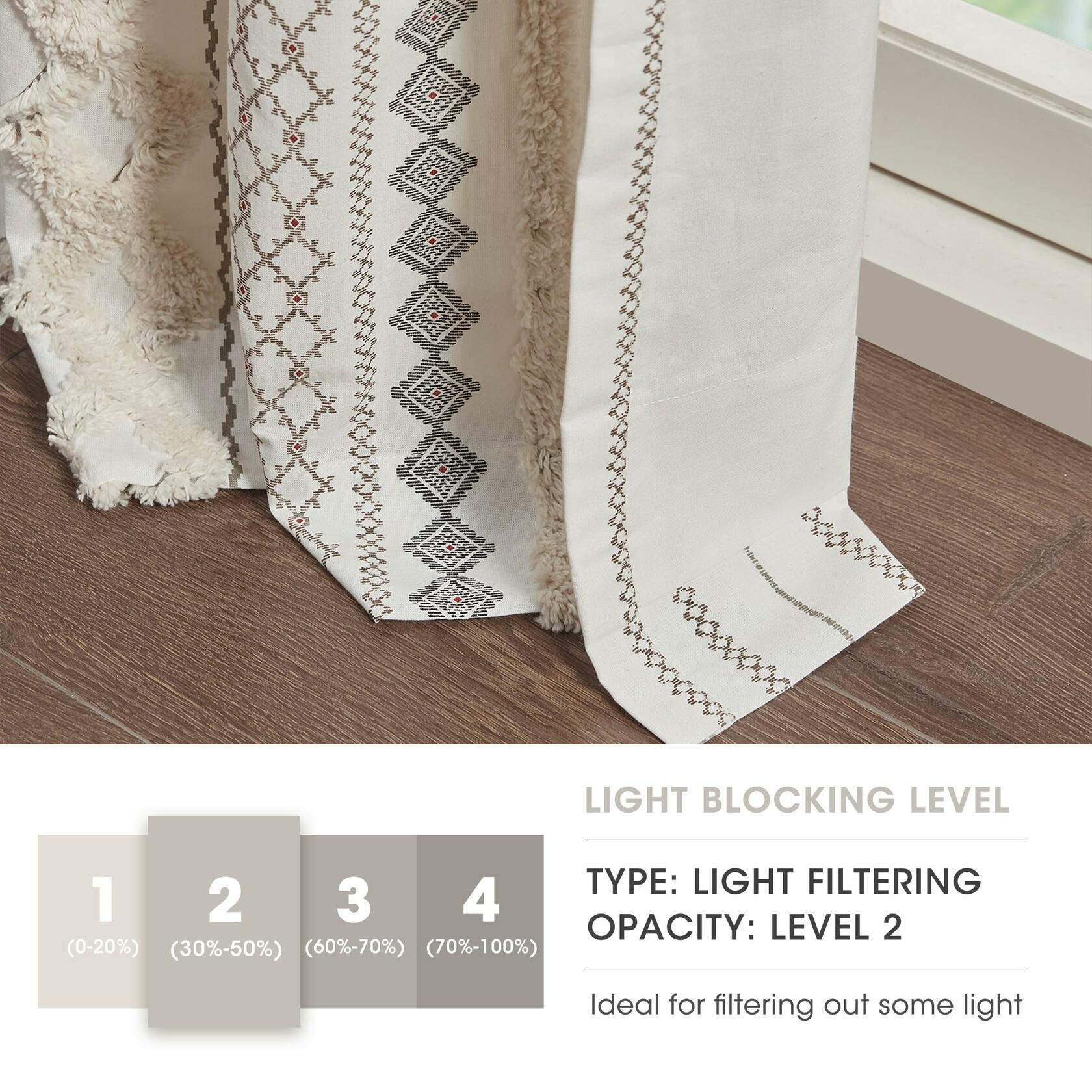 INK+IVY Boho Curtains for Bedroom & Living Room, 100% Cotton Tufted Chenille Stripe Modern Farmhouse Curtains, Light Filtering Drapes, 50" x 95", Ivory