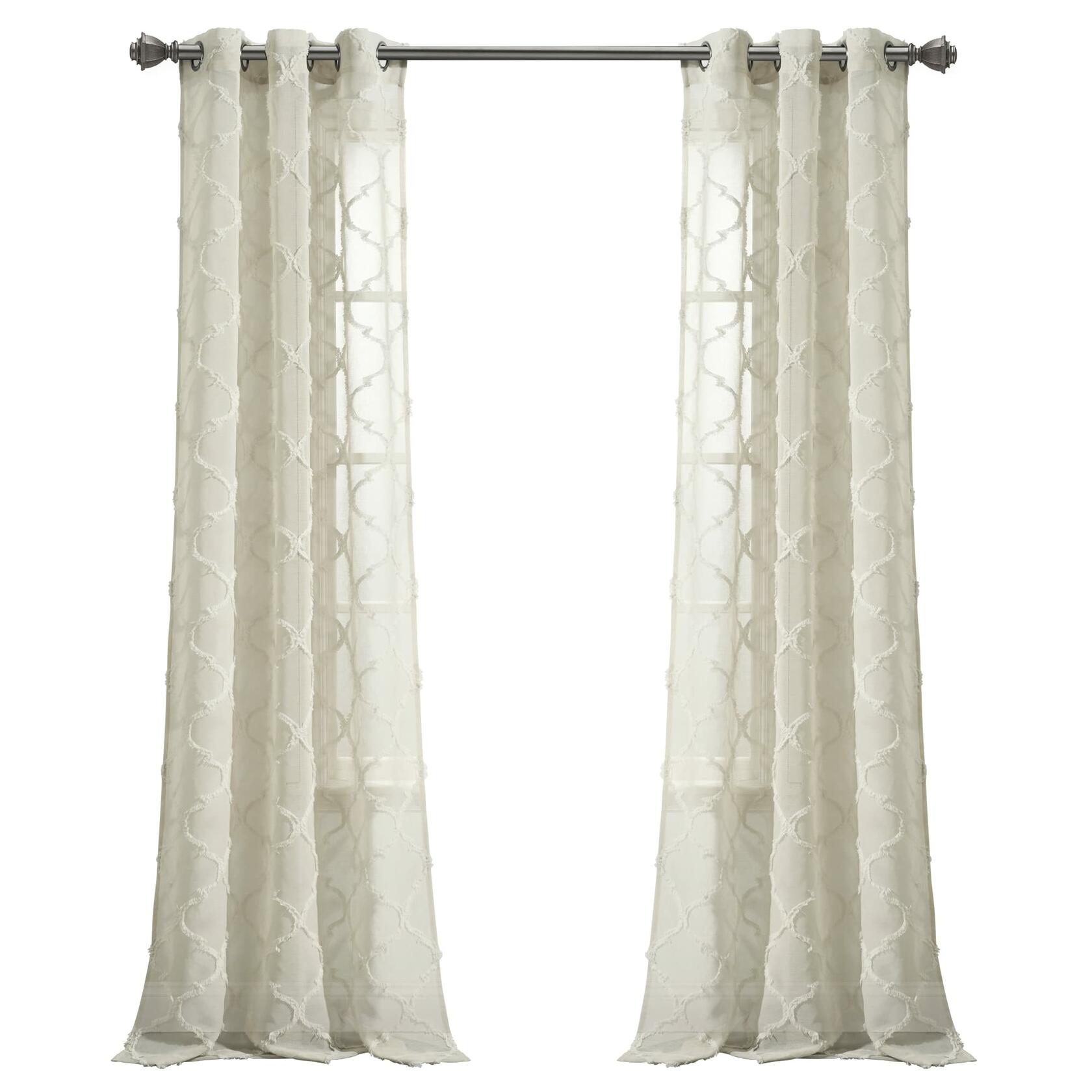 Lush Decor Avon Trellis Grommet Sheer Window Curtain Panels Pair 38" W x 84" L Neutral - Sheer Curtains for Living Room - Farmhouse Bedroom Curtains