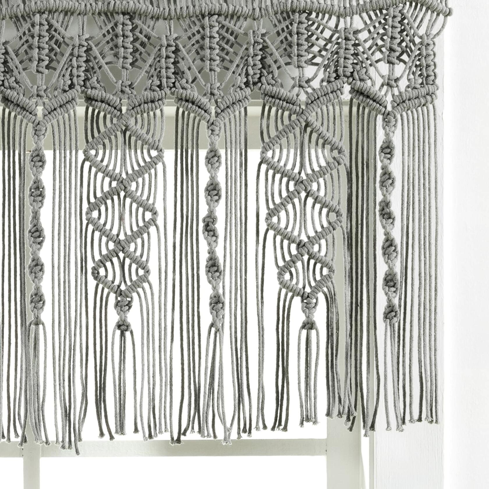 Lush Decor Boho Macrame Textured Cotton Valance, 50" W x 20" L, Gray - Boho Kitchen Curtains & Wall Decor - Macrame Valance - Bathroom Window Curtains