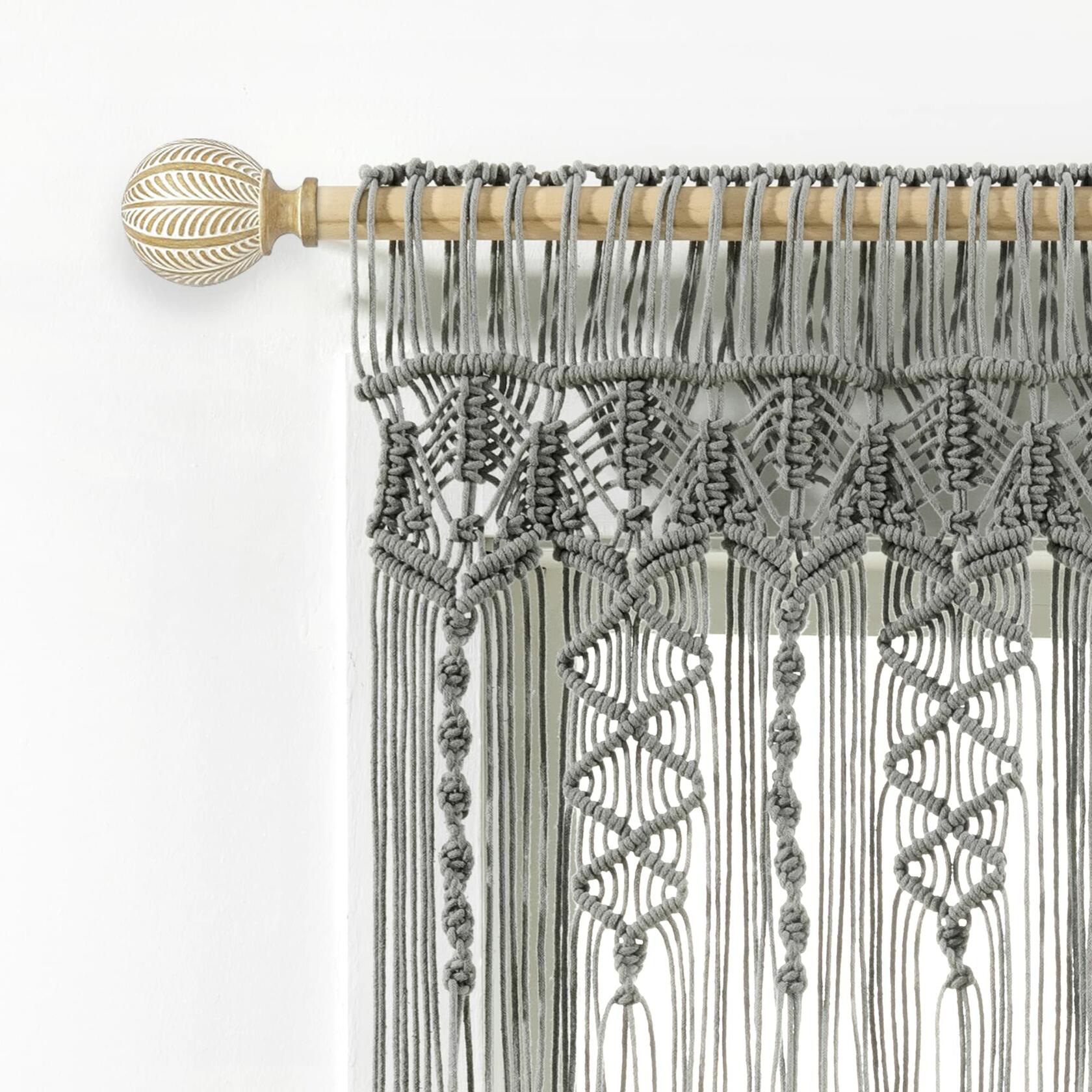 Lush Decor Boho Macrame Textured Cotton Valance, 50" W x 20" L, Gray - Boho Kitchen Curtains & Wall Decor - Macrame Valance - Bathroom Window Curtains